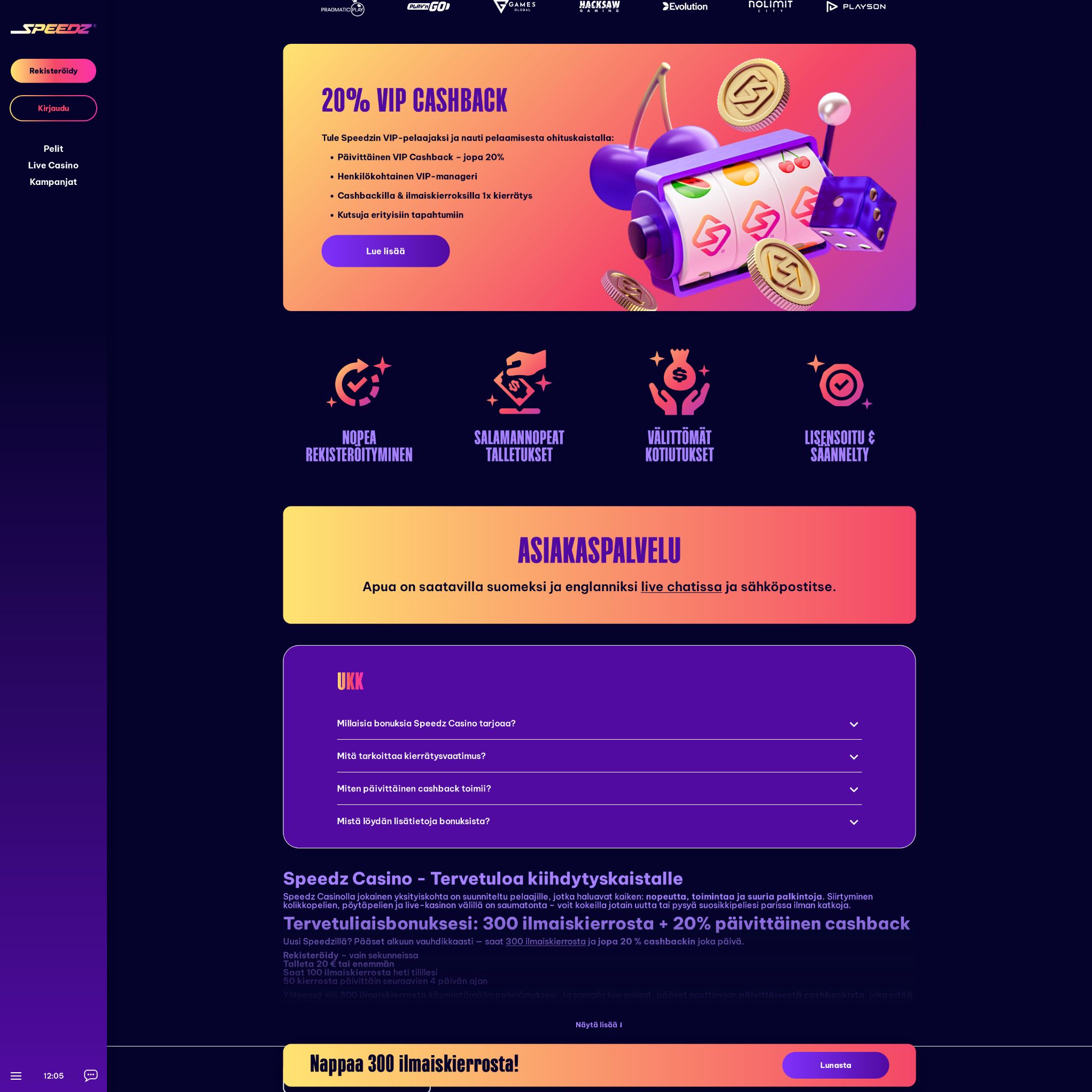 Pelaa netticasino Speedz Casino voittaaksesi oikeaa rahaa – oikean rahan online casino! Vertaa kaikki nettikasinot ja löydä parhaat casinot Suomessa.