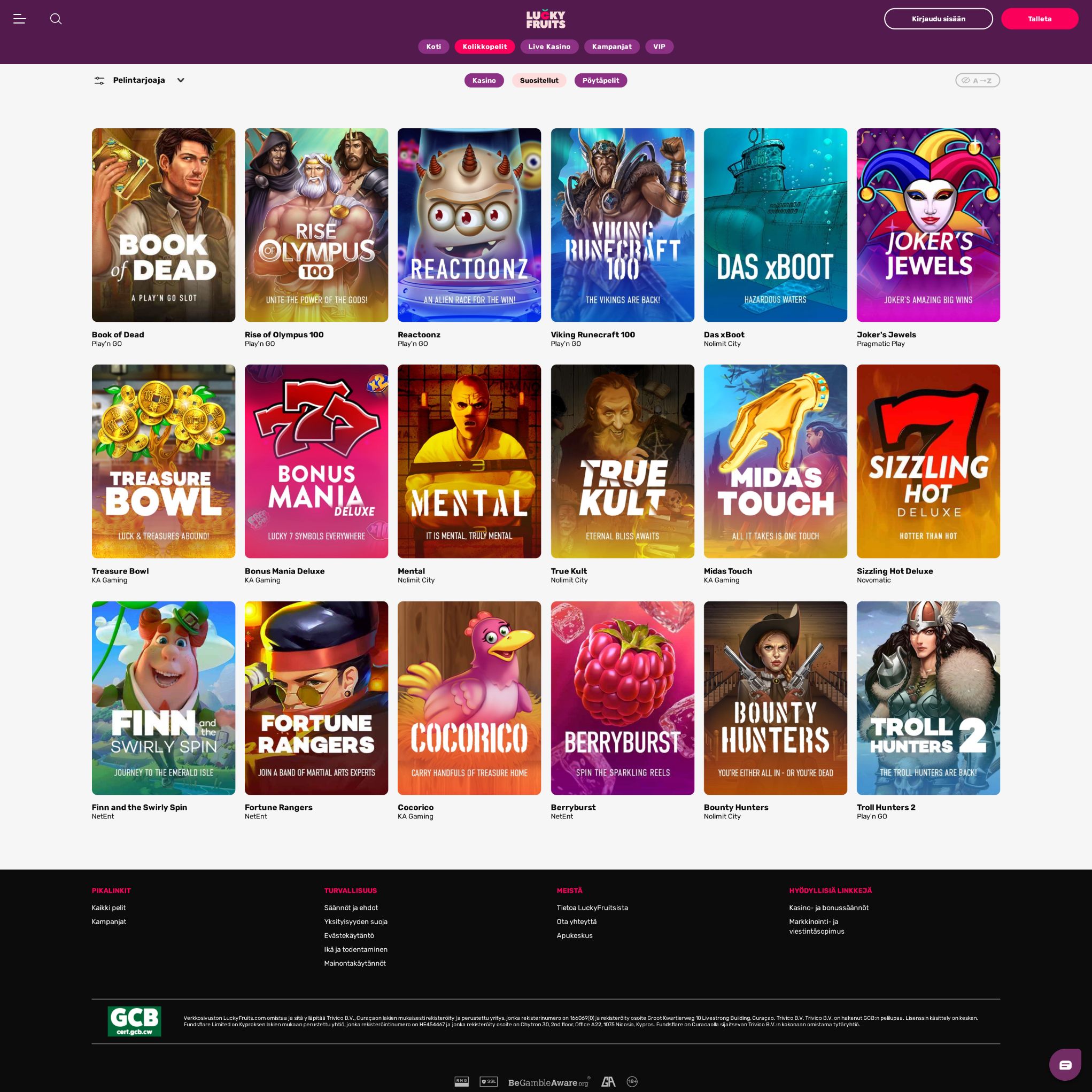 Pelaa netticasino LuckyFruits Casino voittaaksesi oikeaa rahaa – oikean rahan online casino! Vertaa kaikki nettikasinot ja löydä parhaat casinot Suomessa.