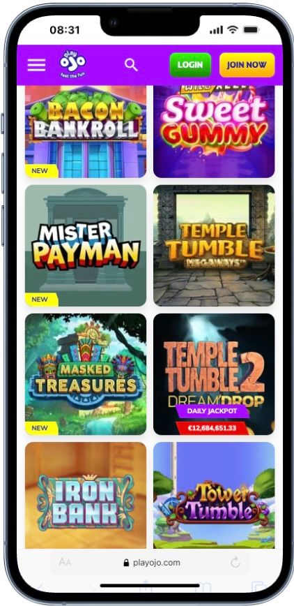 iPhone with Relax Gaming Casino Games at PlayOJO casino
