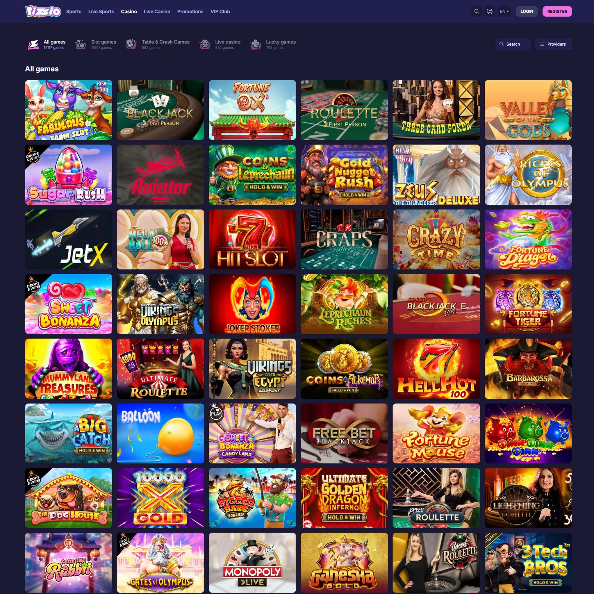 Rizzio Casino full games catalogue