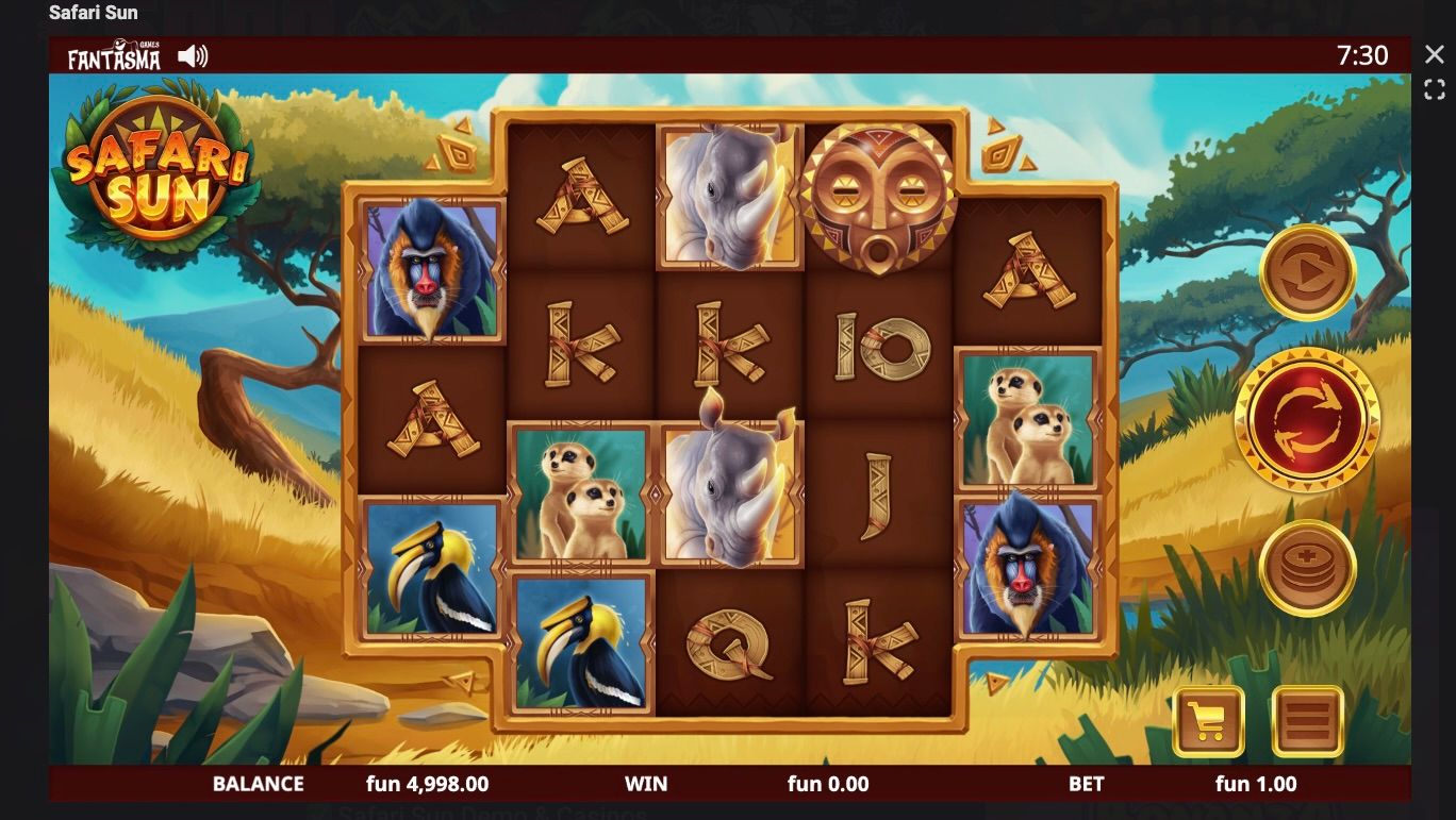 Safari Sun is a high volatility online slot game by Fantasma