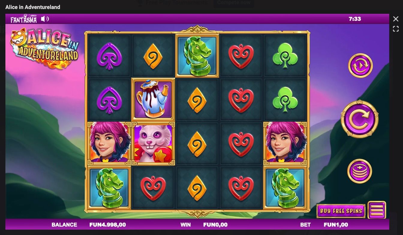 Alice in Adventureland by Fantasma has Free Spins Bonus Buy Feature