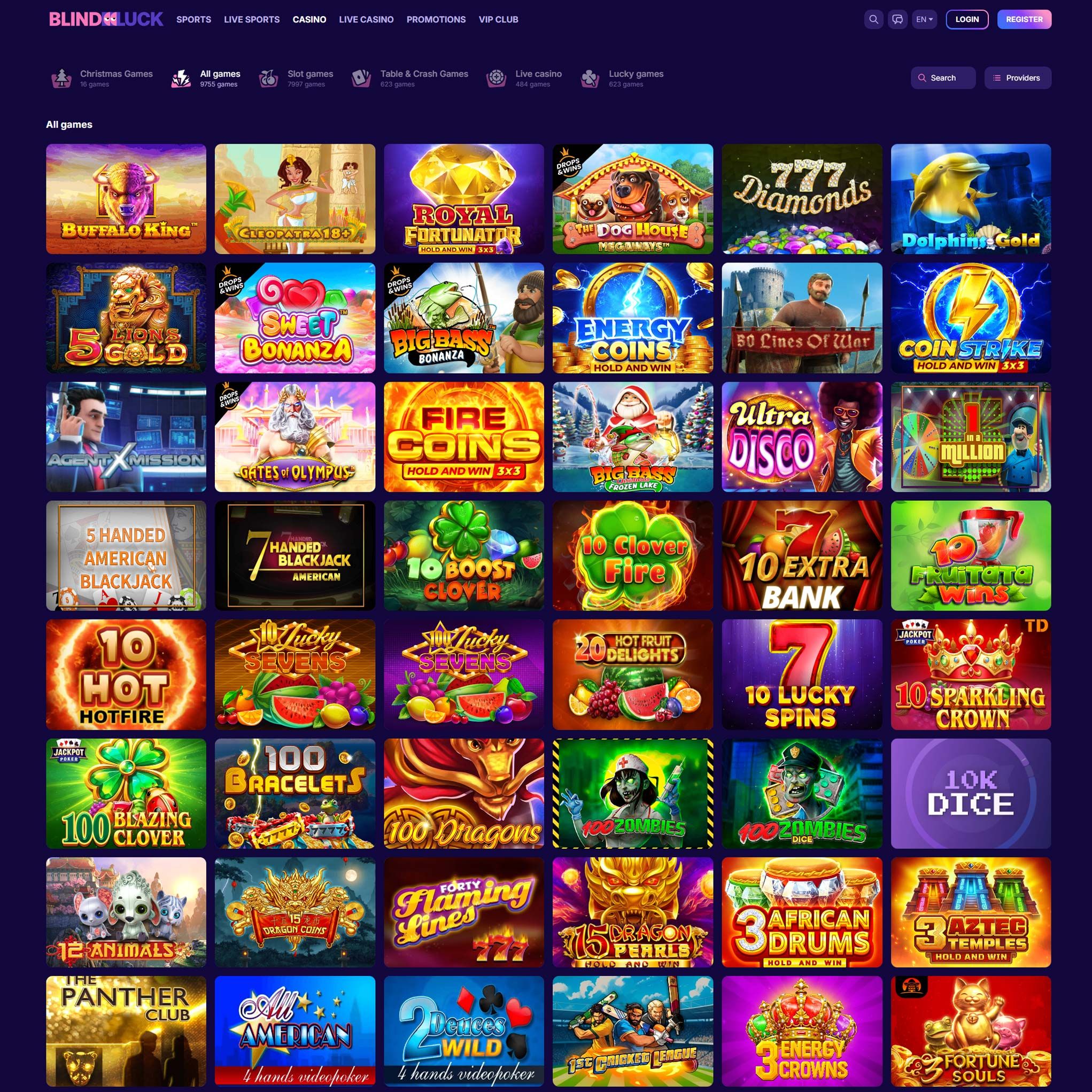 Blindluck Casino full games catalogue