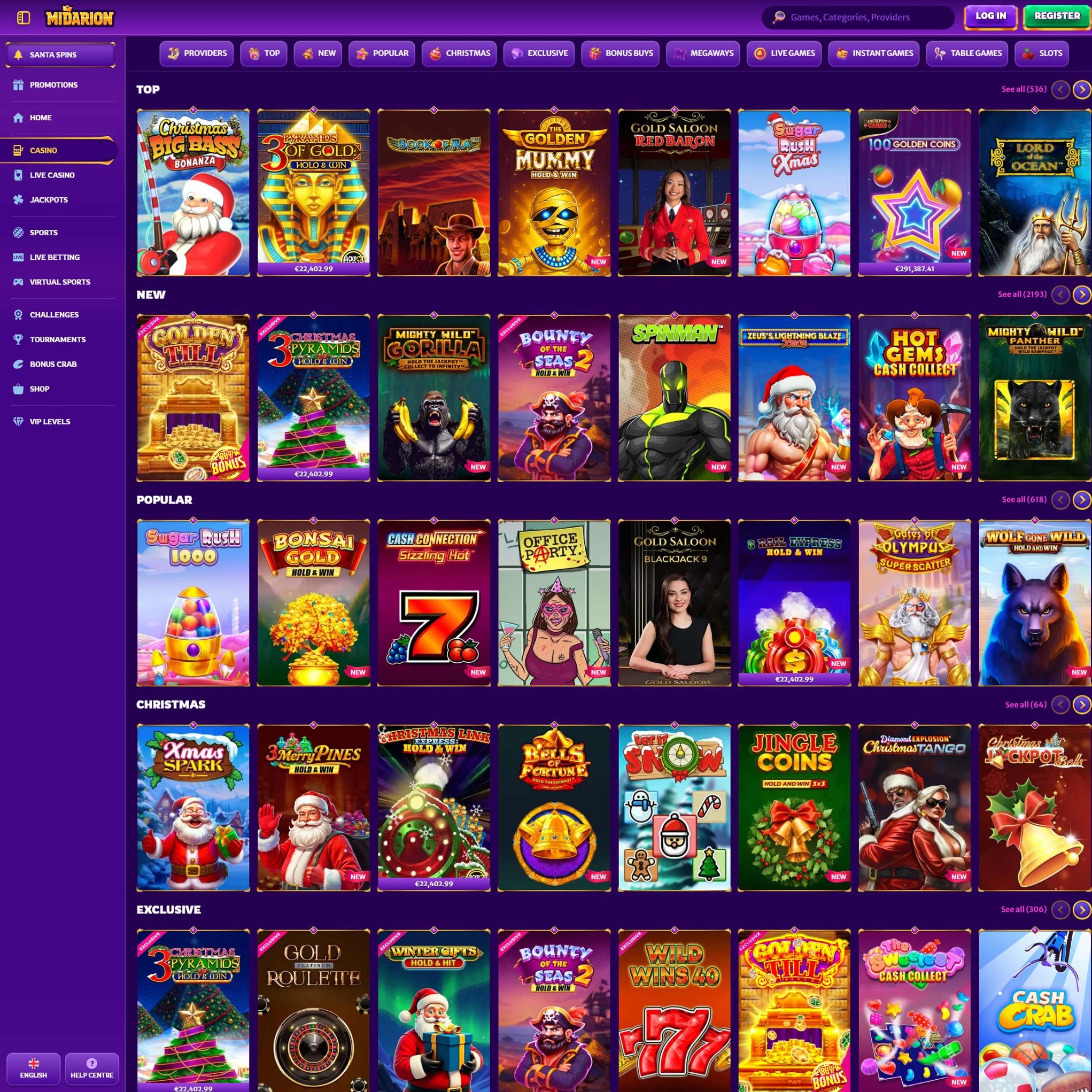 Midarion Casino full games catalogue