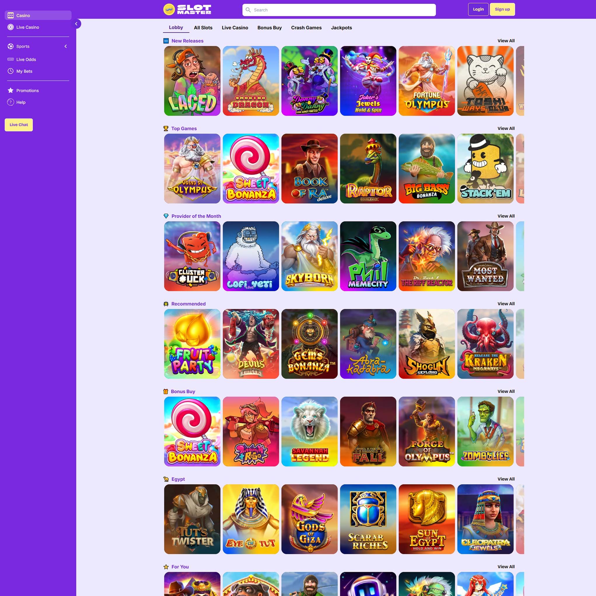 SlotMaster Casino full games catalogue