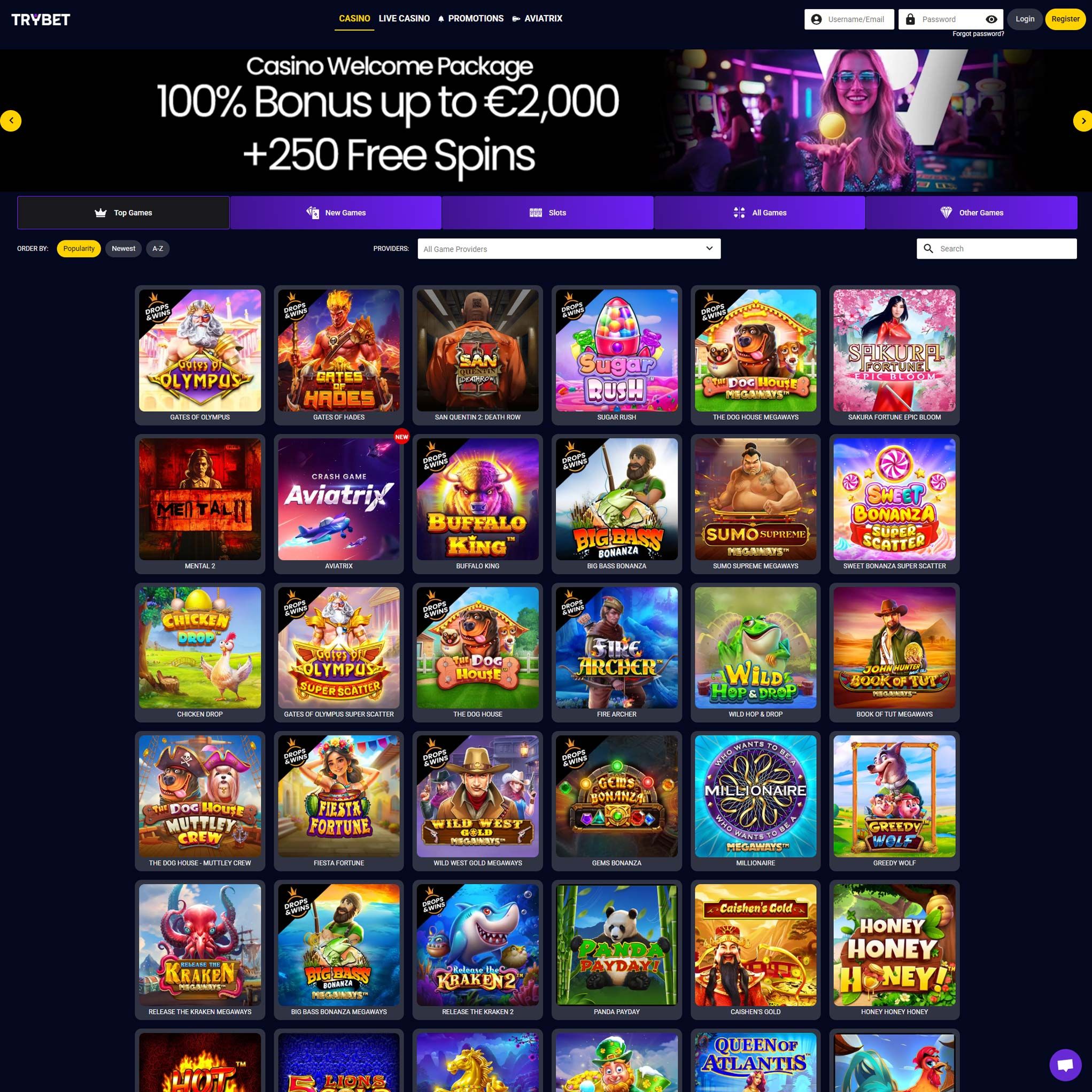 Trybet Casino full games catalogue