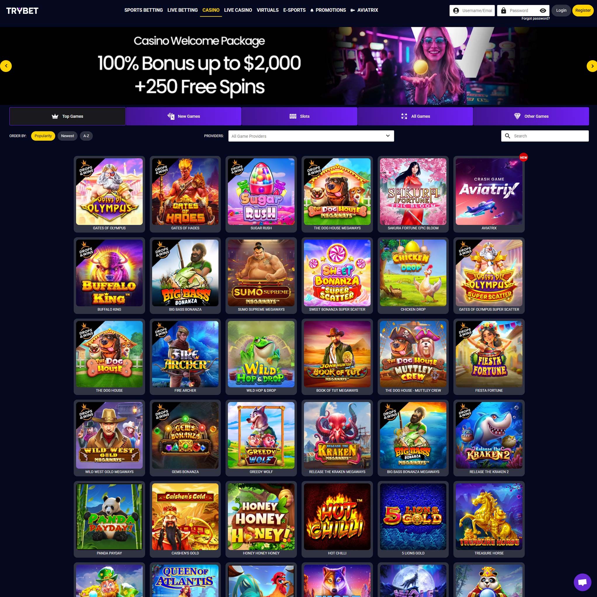 Trybet Casino full games catalogue