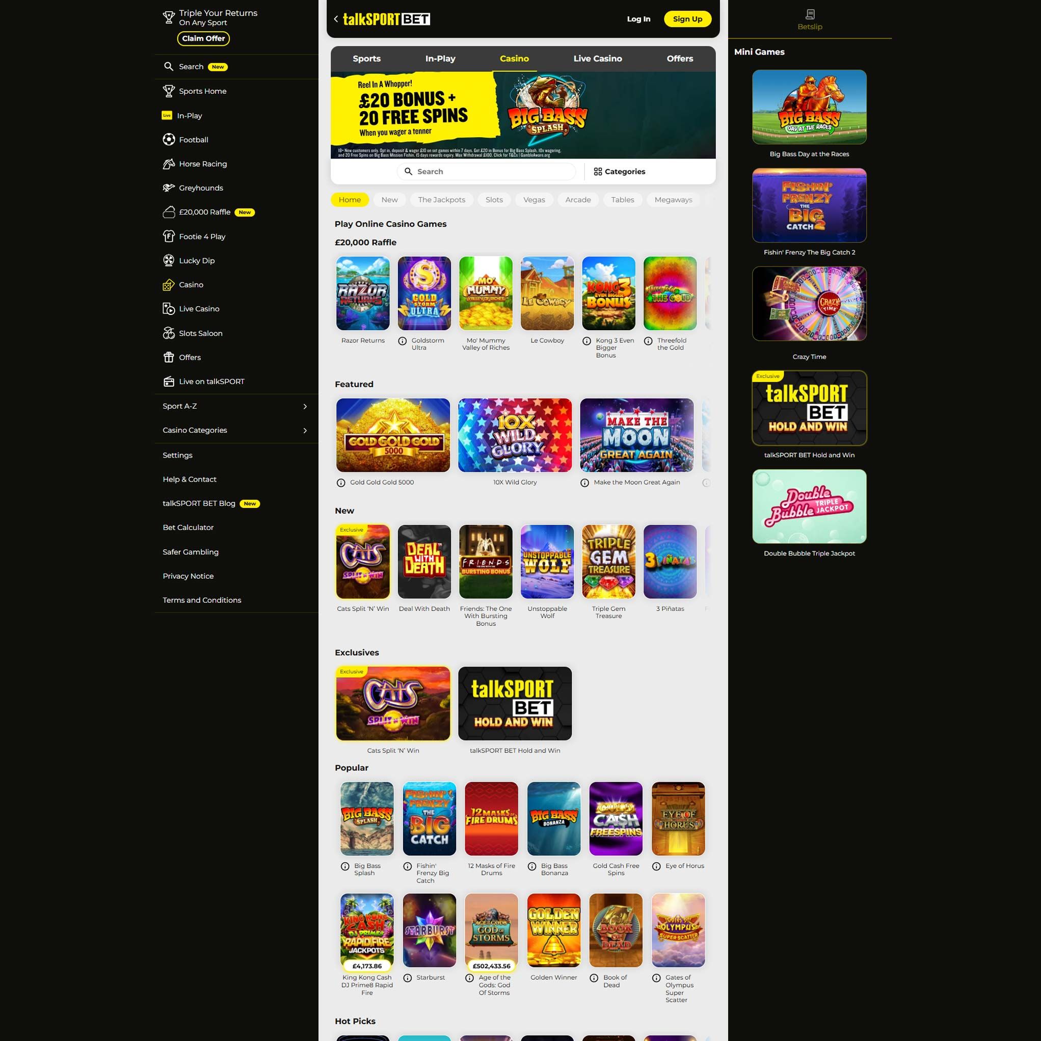 talkSPORT BET Casino full games catalogue