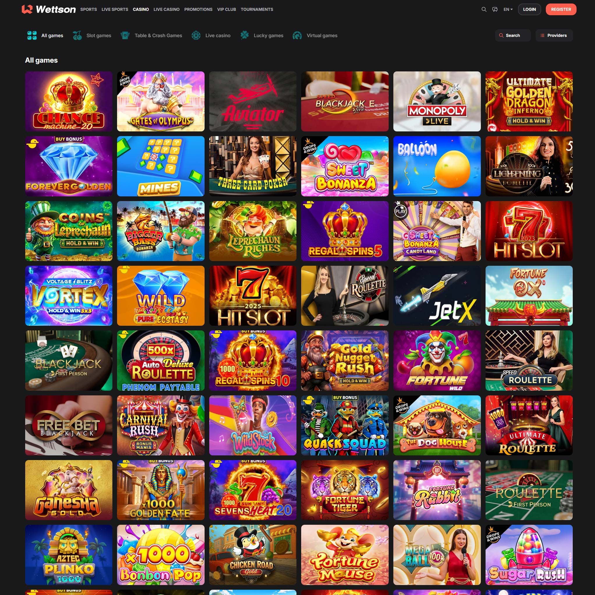 Wettson Casino full games catalogue