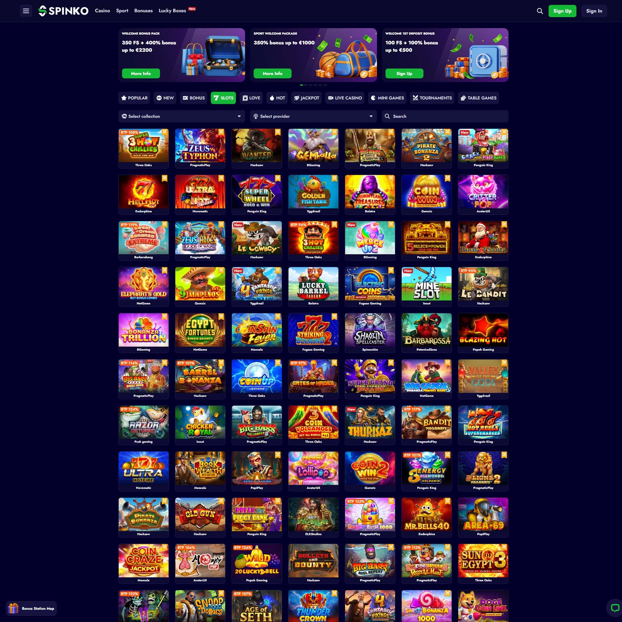 Spinko Casino full games catalogue