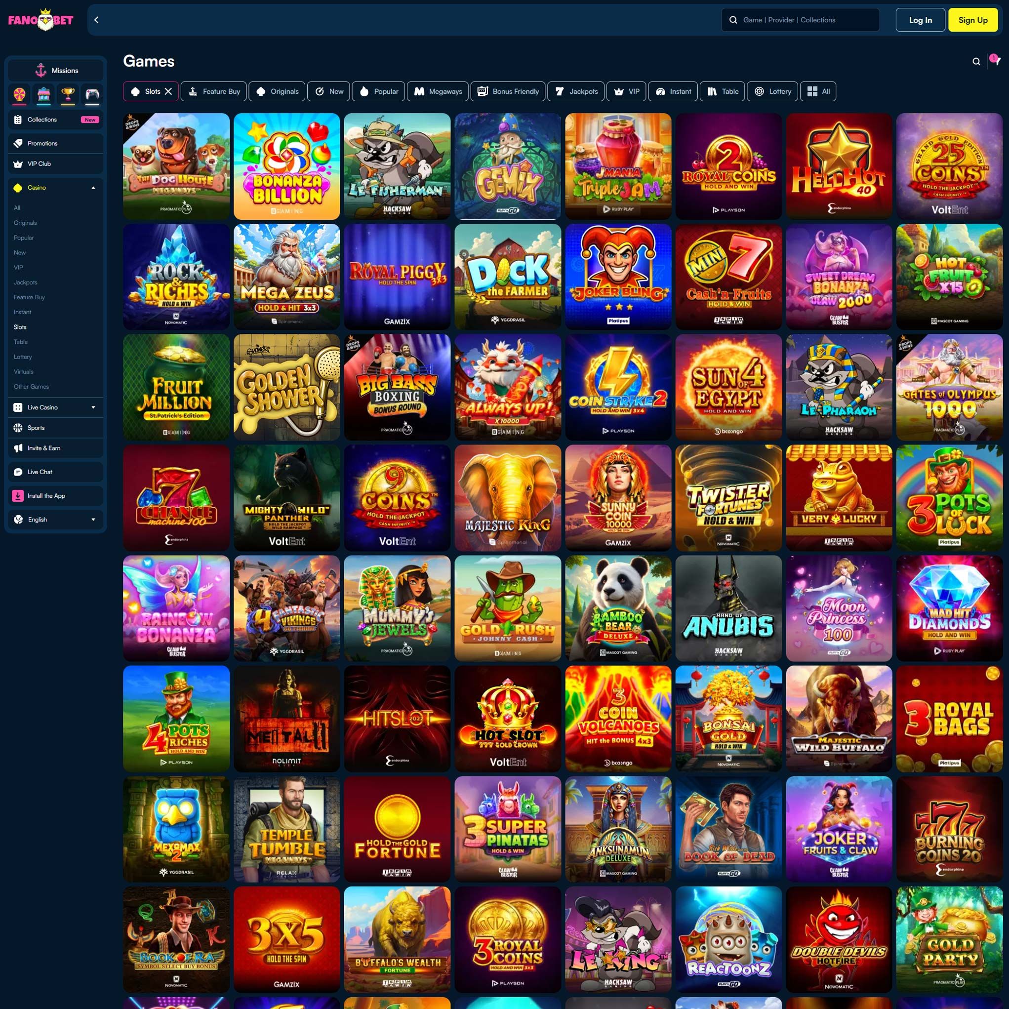 Fanobet full games catalogue