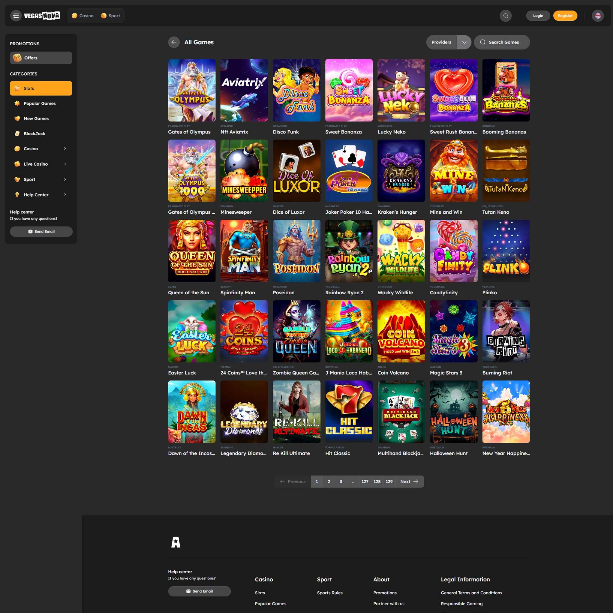 VegasNova Casino full games catalogue