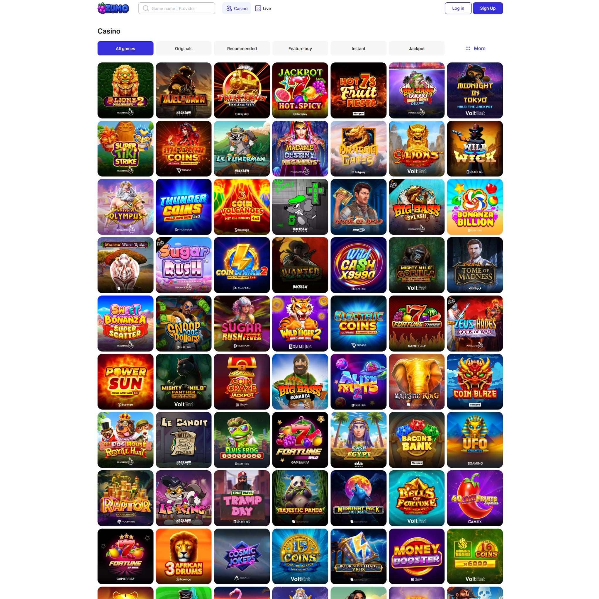 Zumobet full games catalogue