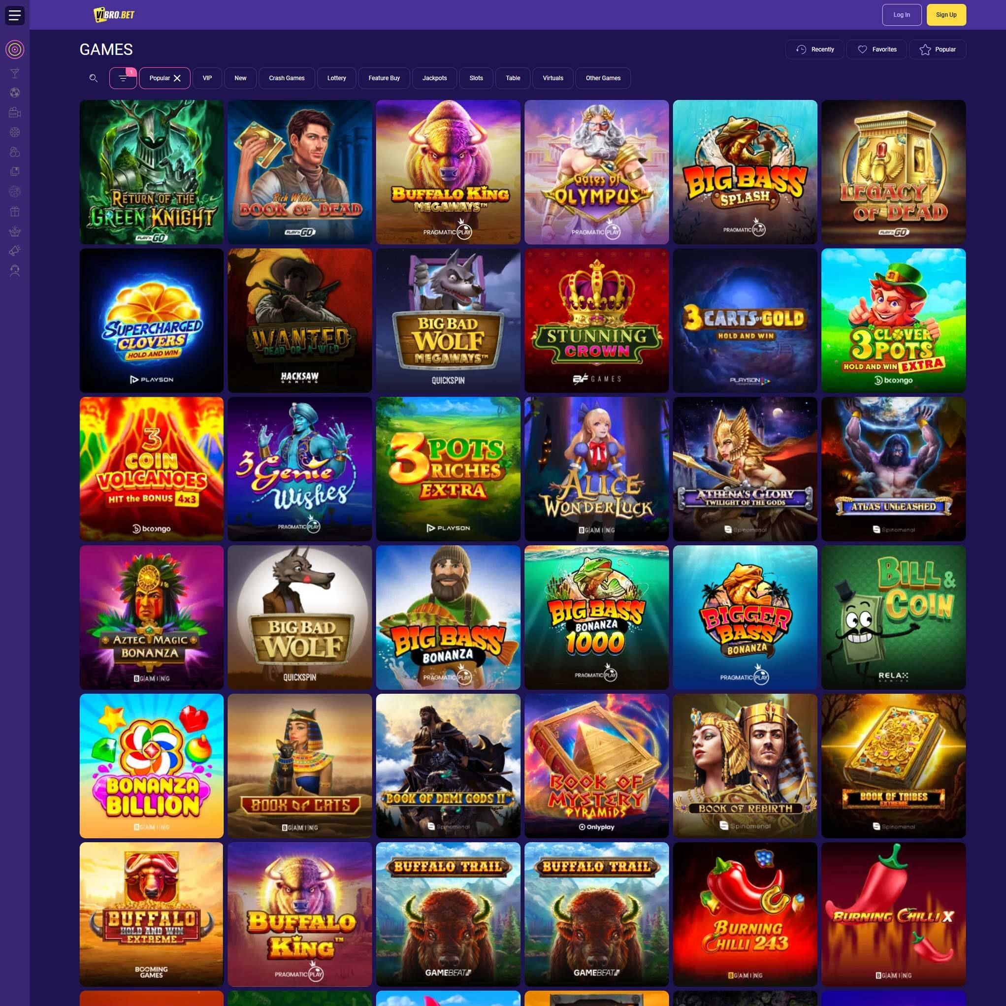 Vibrobet full games catalogue