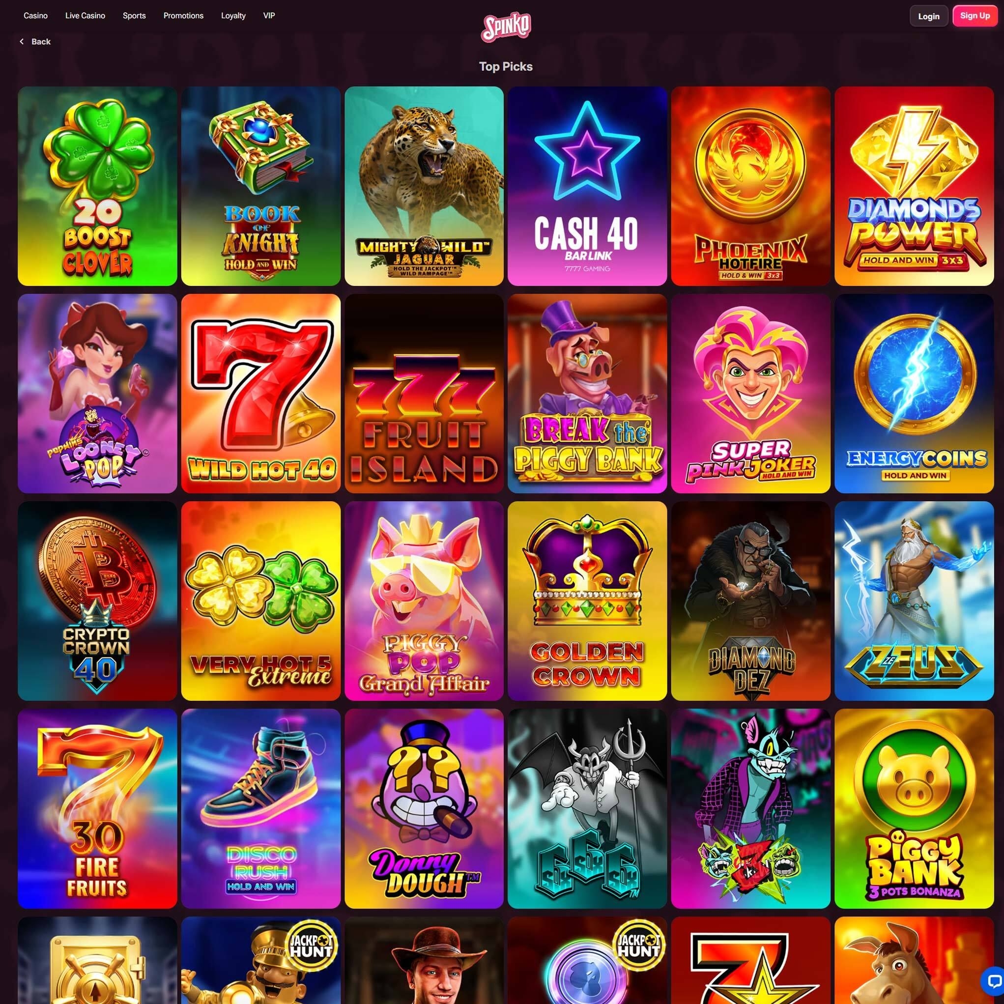 Spinko full games catalogue