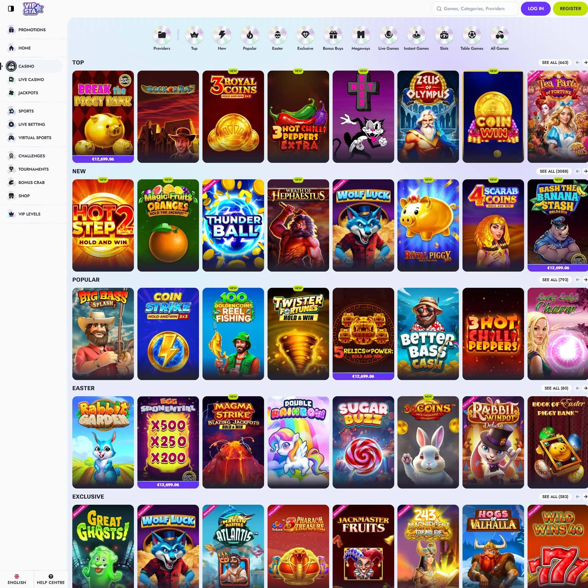 Vipsta Casino full games catalogue