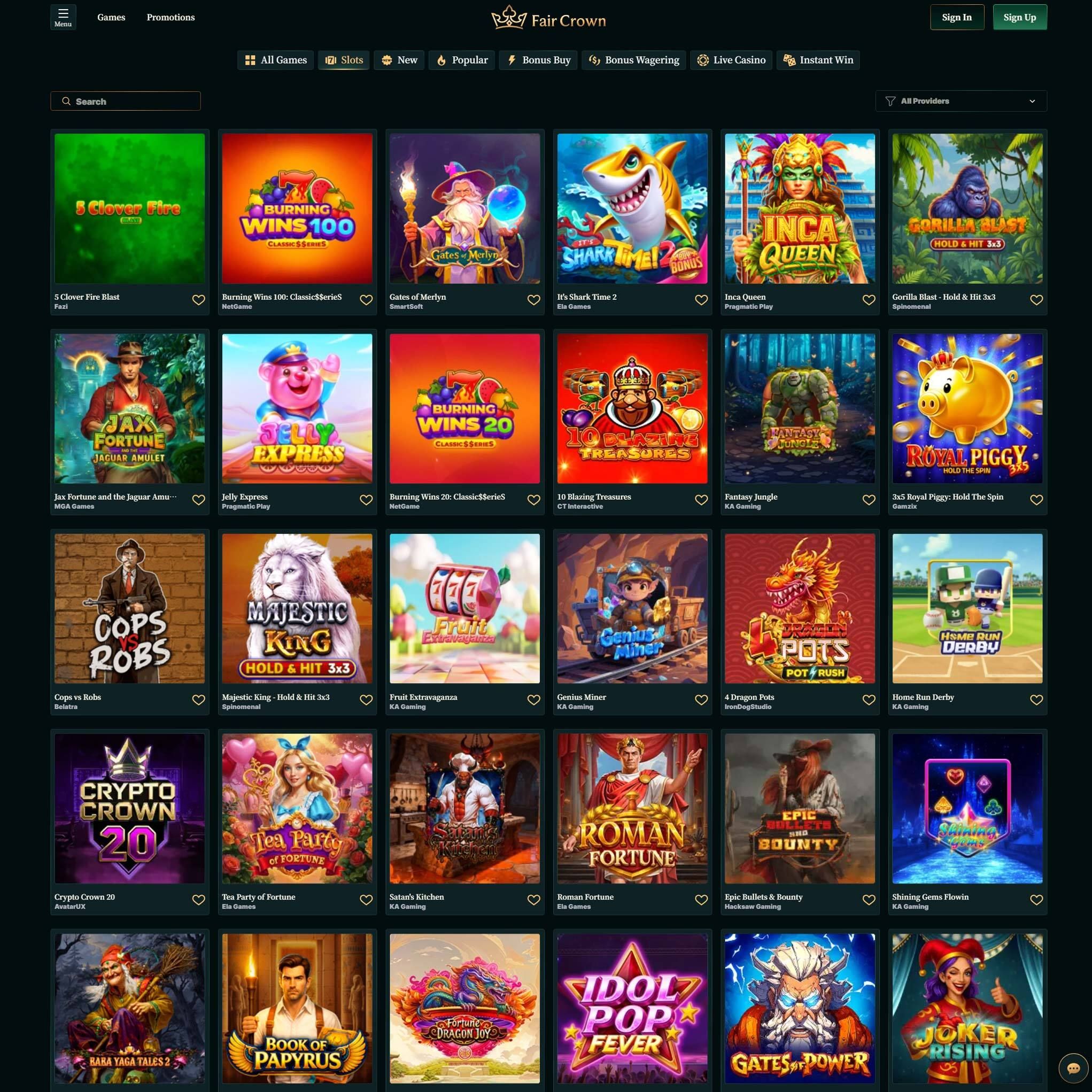 FairCrown full games catalogue
