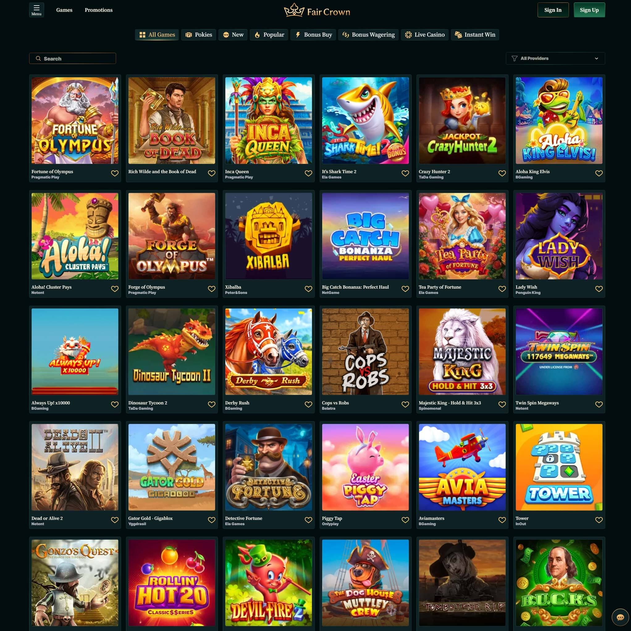 FairCrown full games catalogue