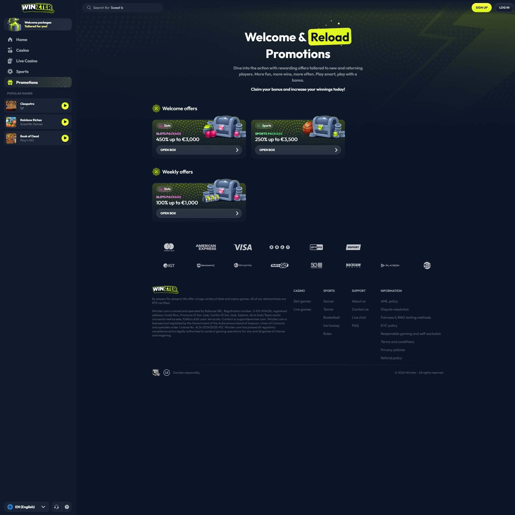 Play casino online at Winzter to score some real cash winnings - an online casino real money site! Compare all online casinos at Mr. Gamble.