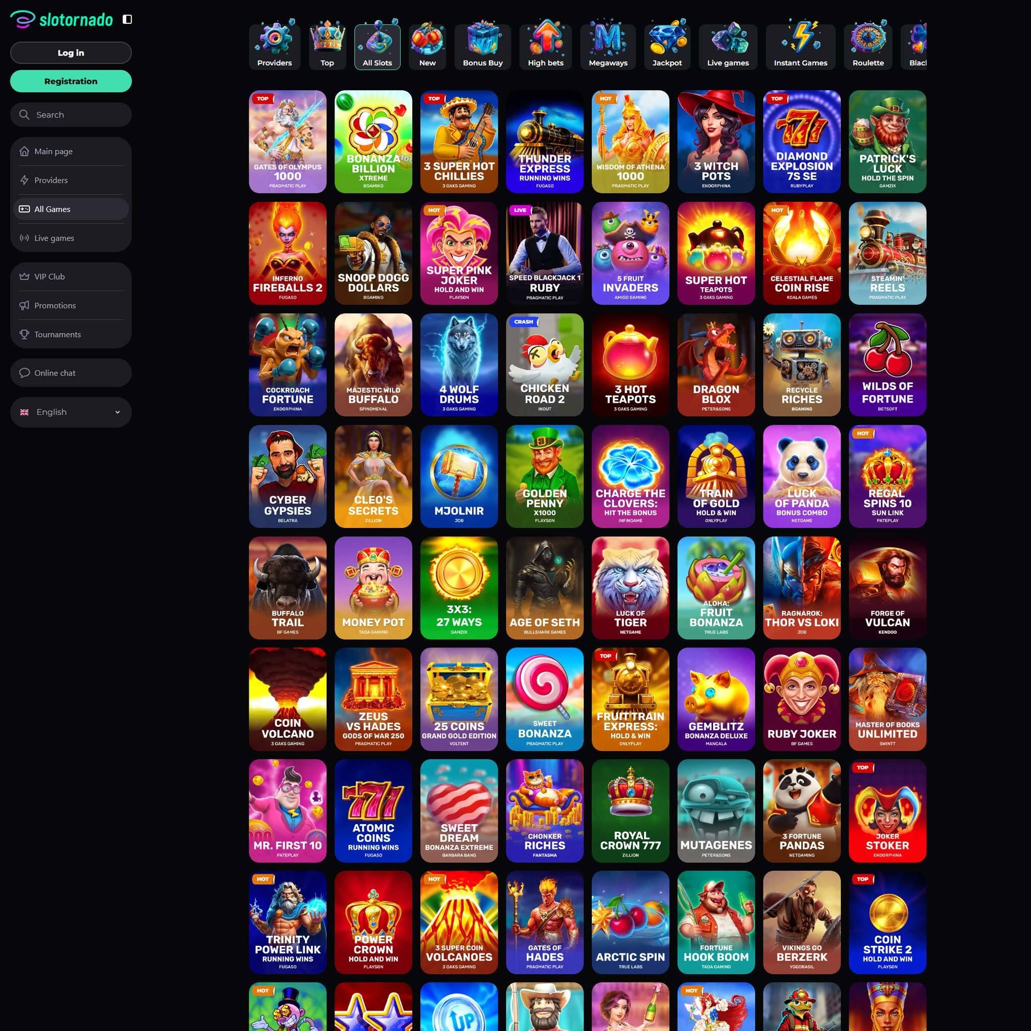 Find Slotornado Casino game catalog