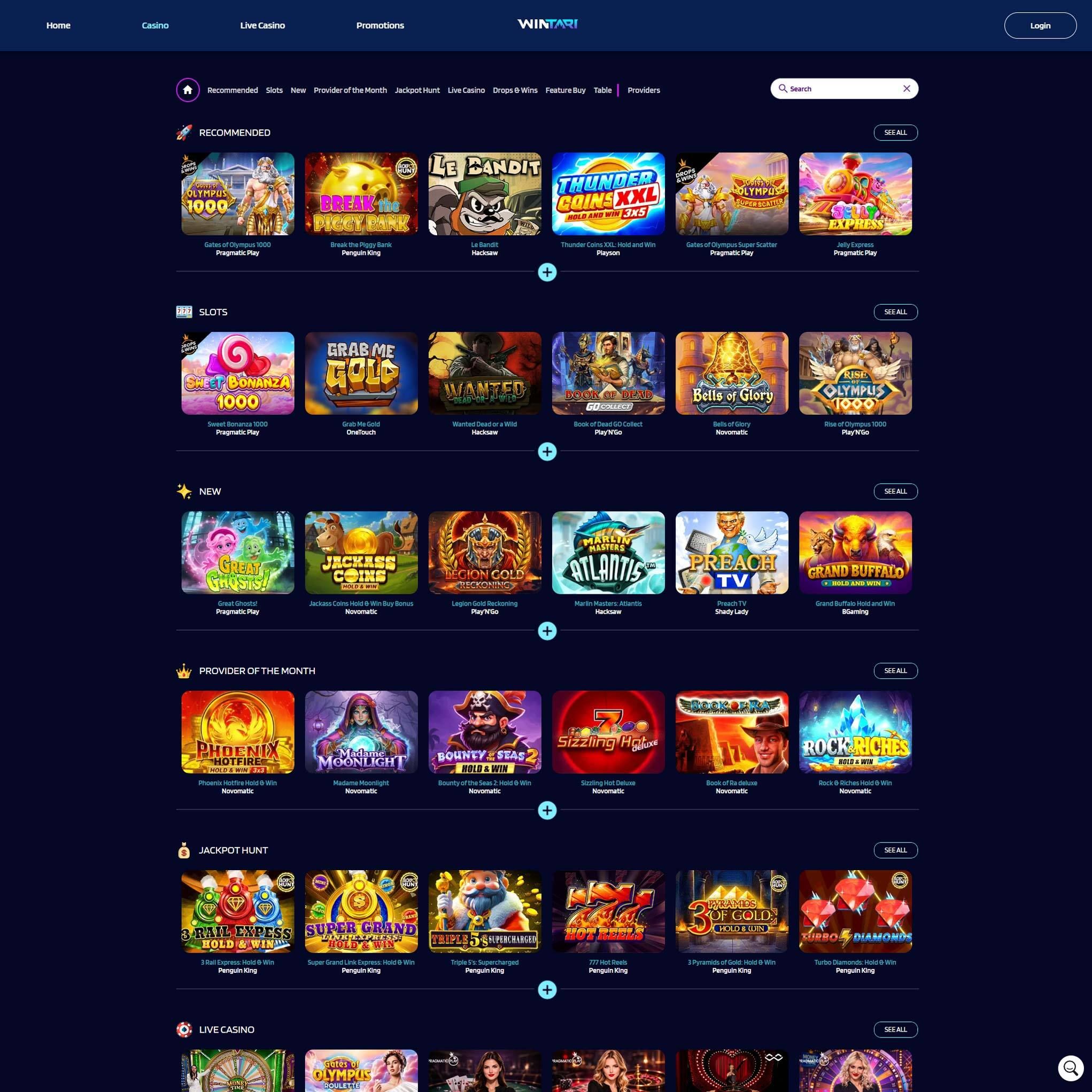 Wintari Casino full games catalogue