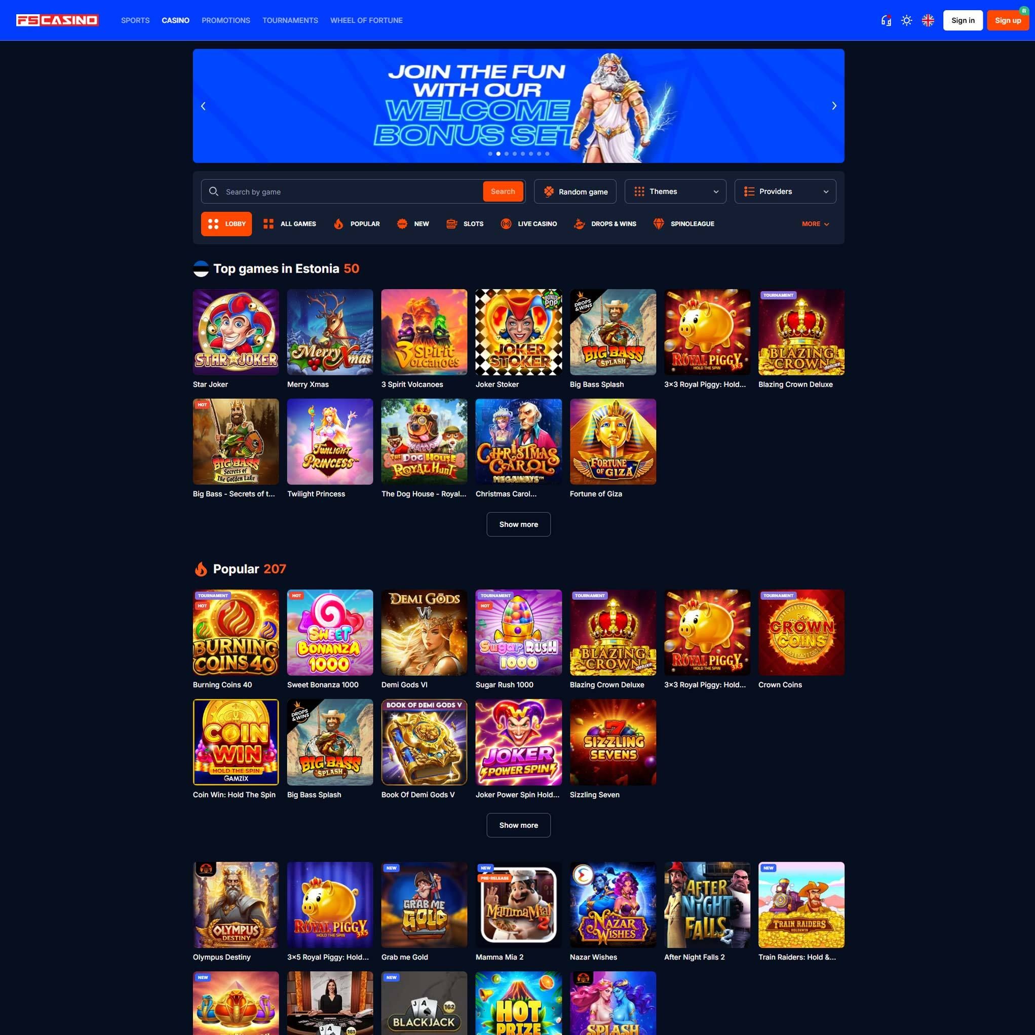 FS Casino full games catalogue