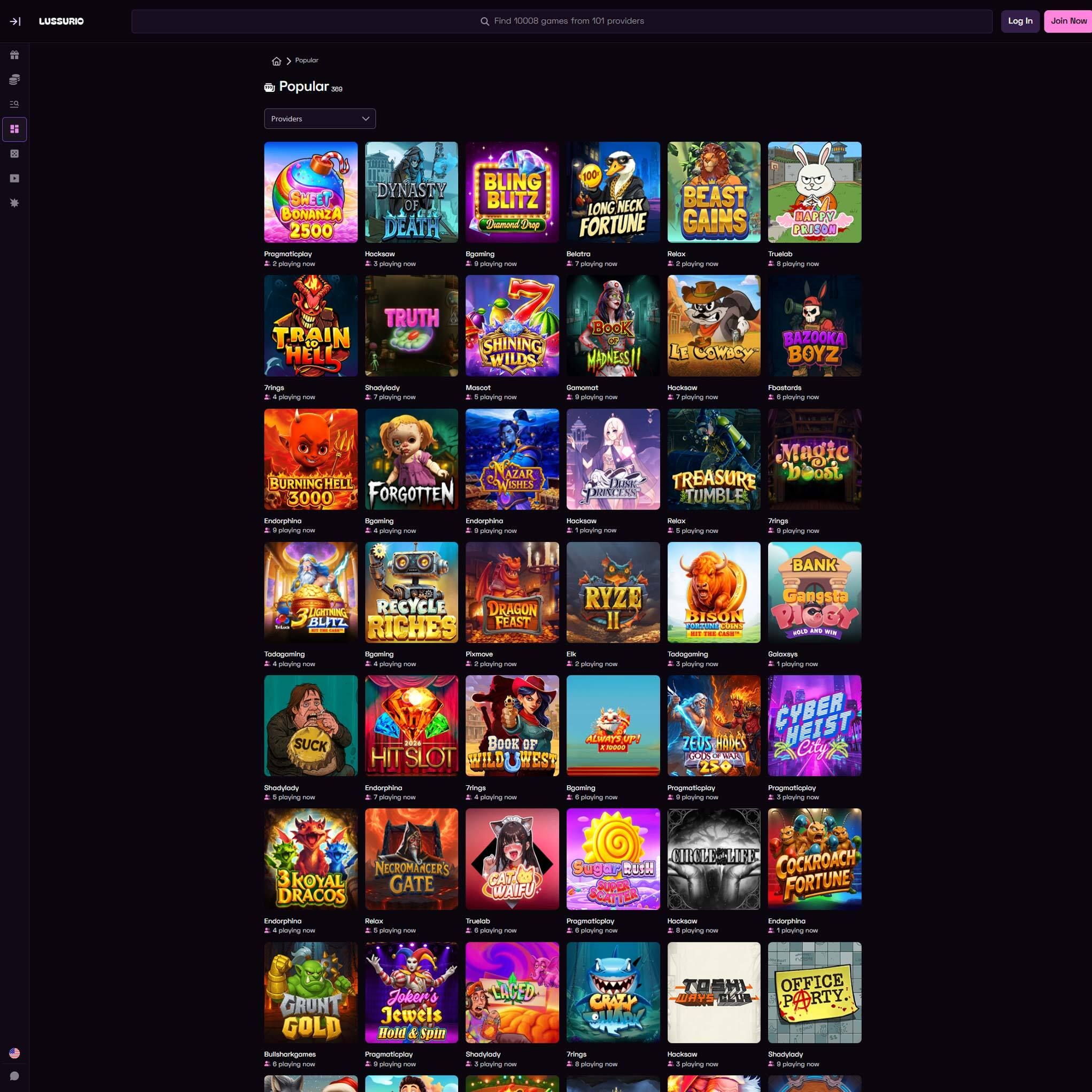 Lussurio Casino full games catalogue