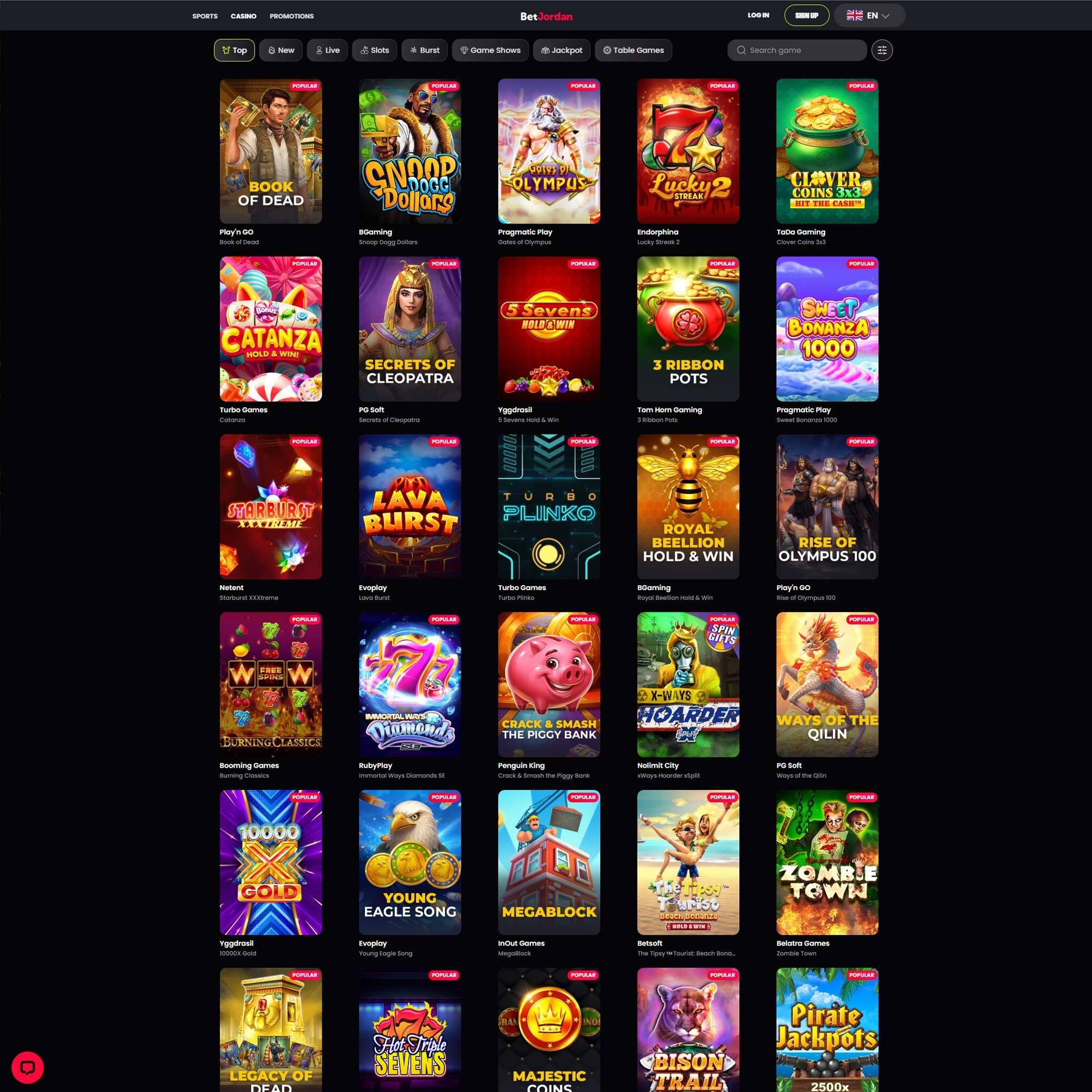 Betjordan Casino full games catalogue