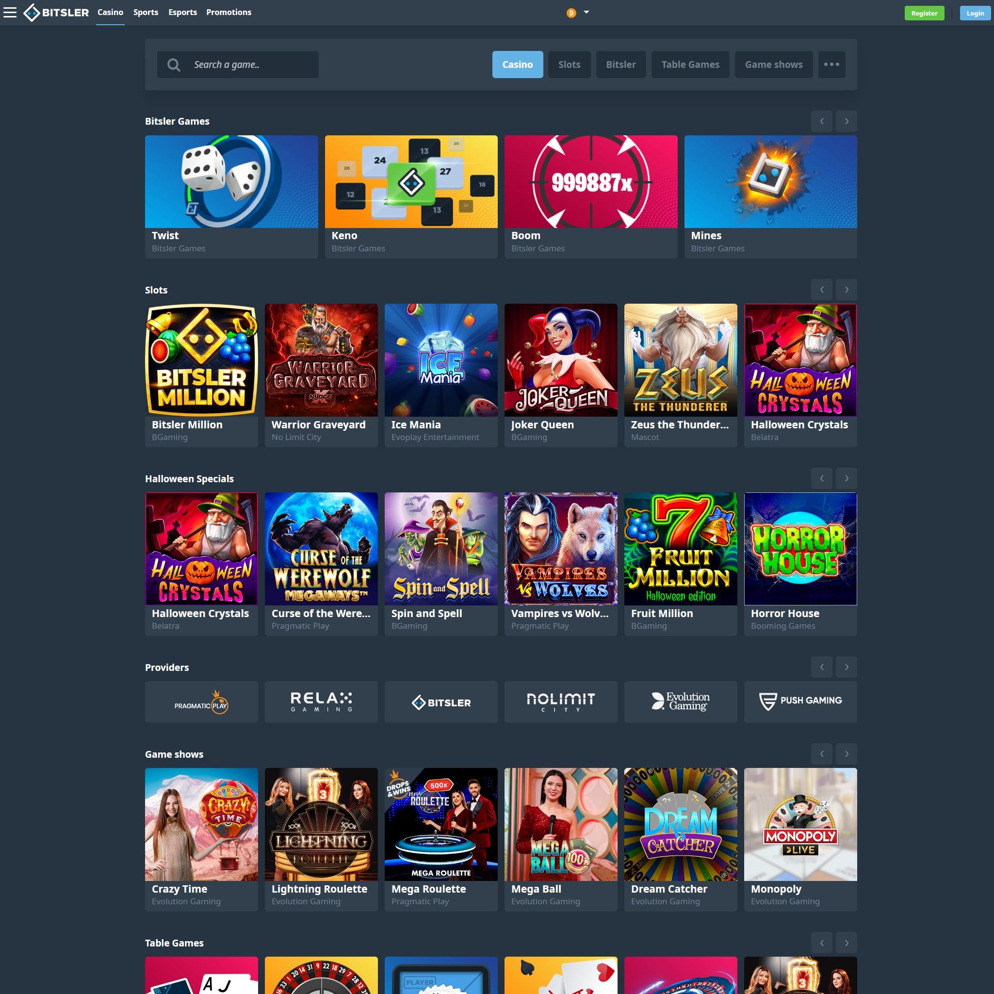 Bitsler Casino full games catalogue