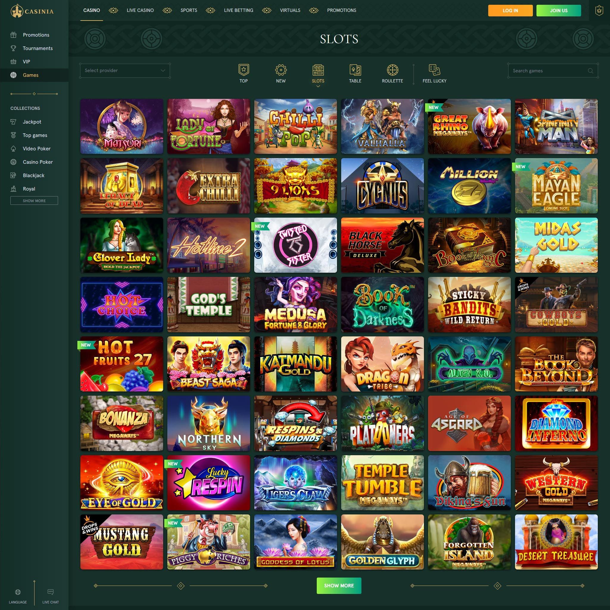 Casinia full games catalogue