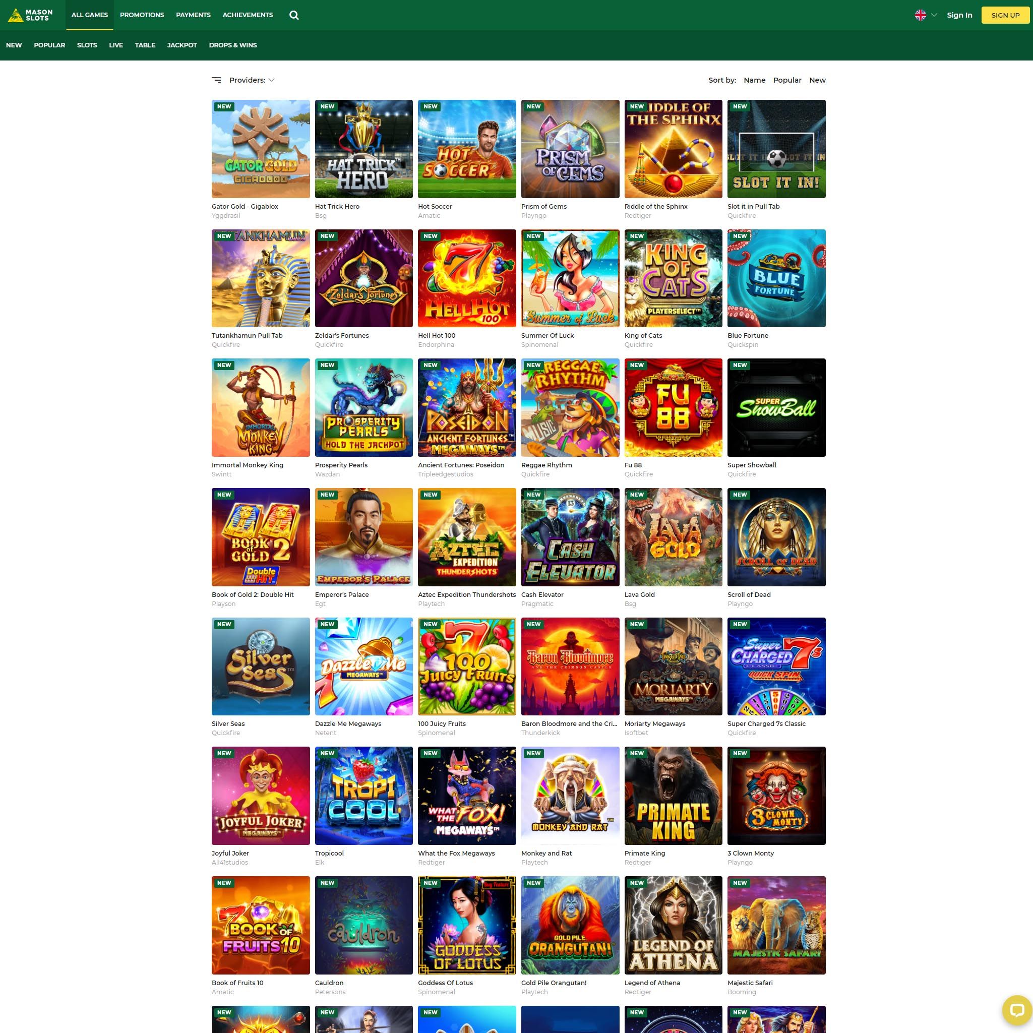 Mason Slots Casino full games catalogue