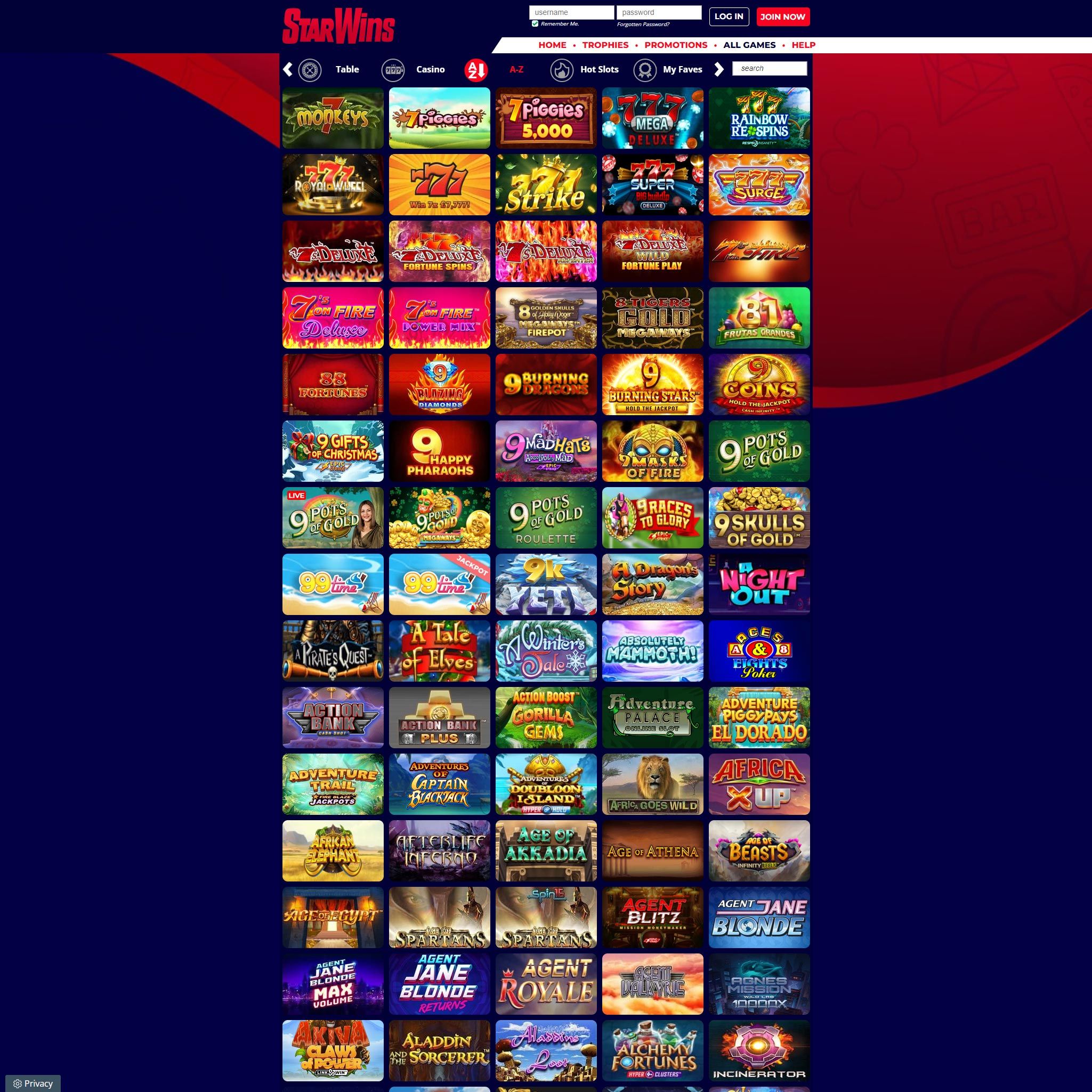 Star Wins Casino full games catalogue