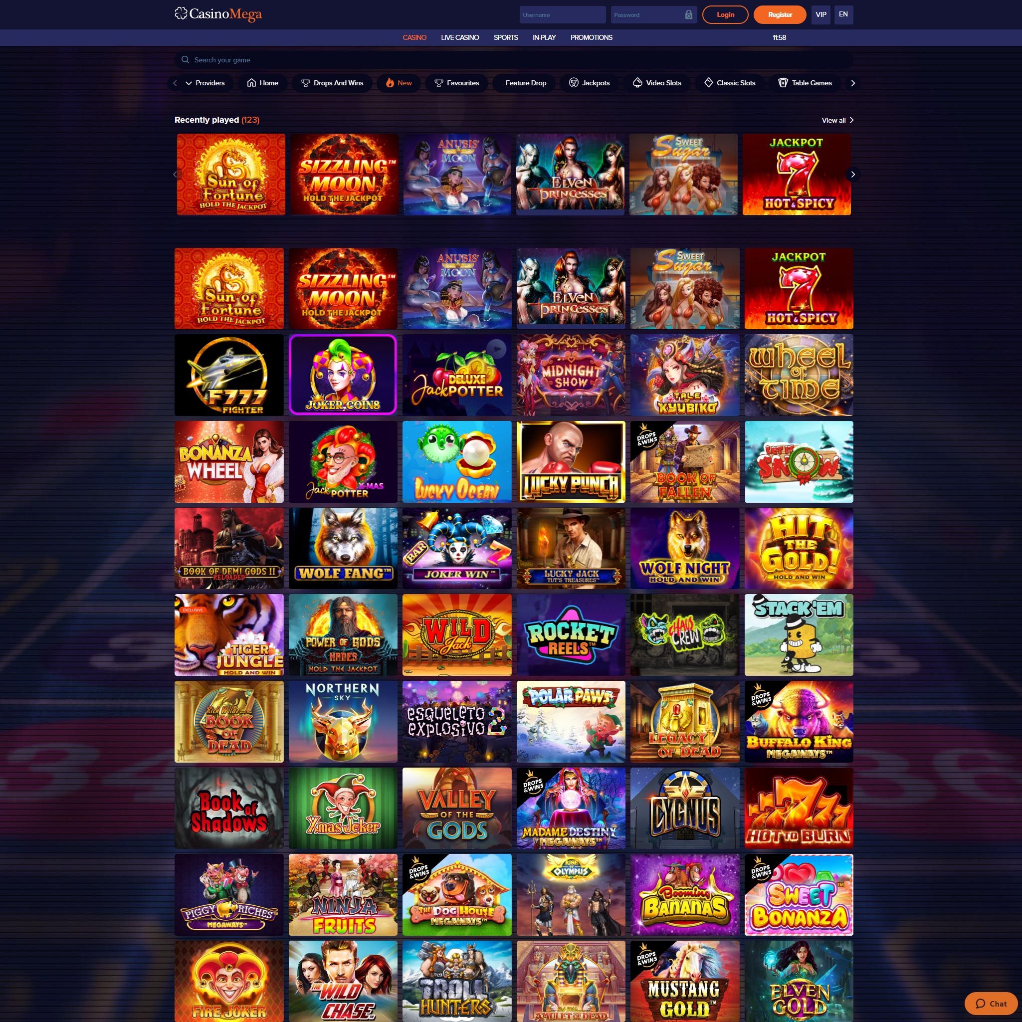 Find CasinoMega game catalog