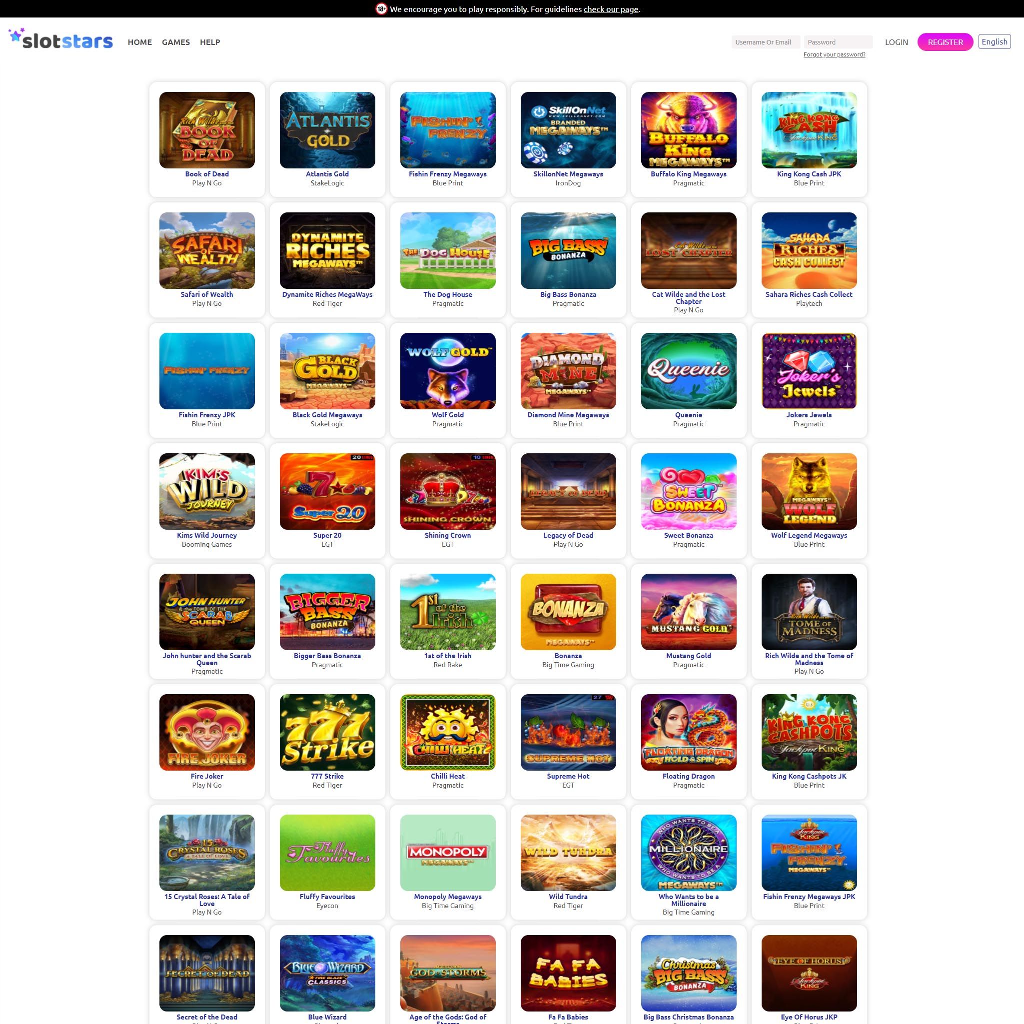 Slotstars full games catalogue