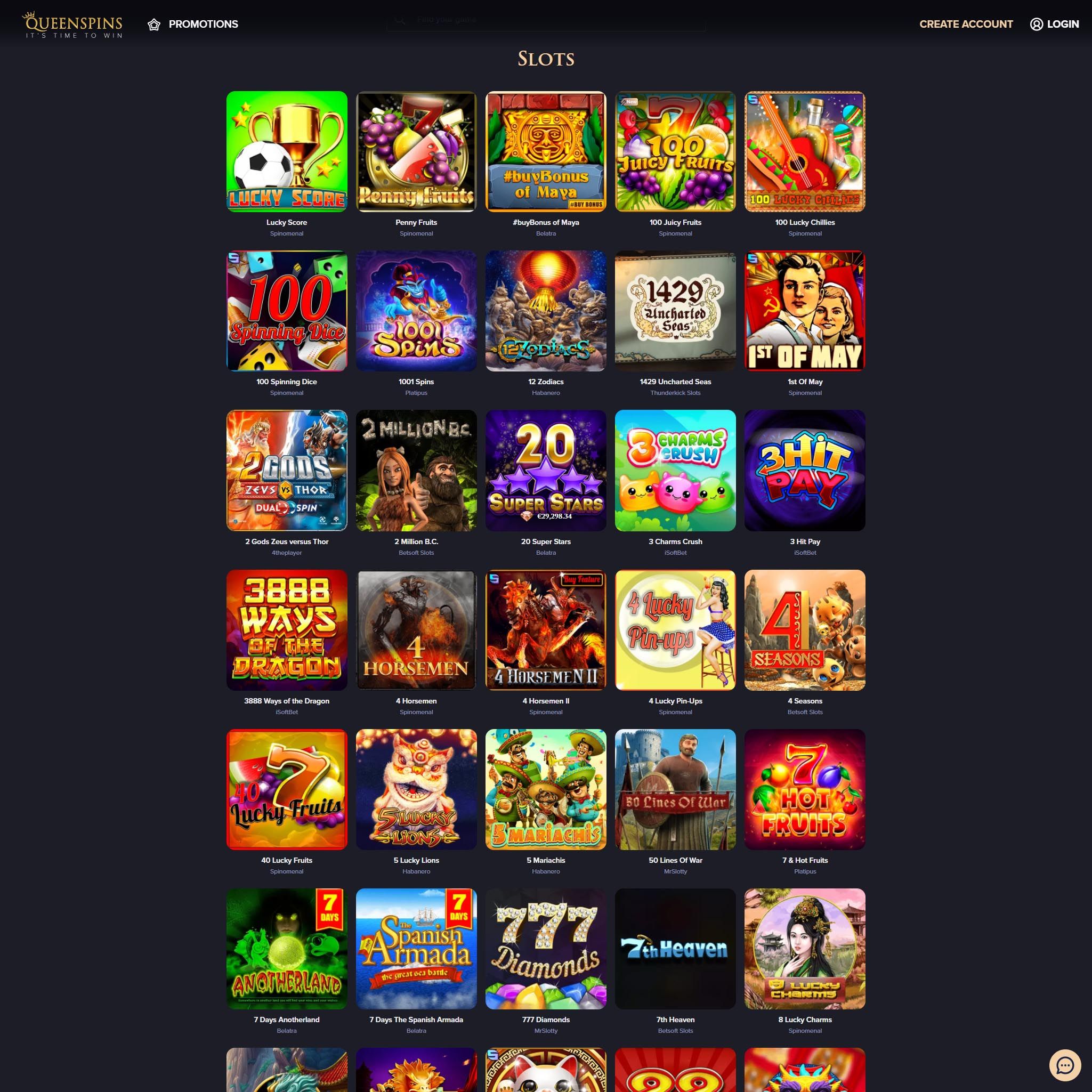 Queenspins full games catalogue