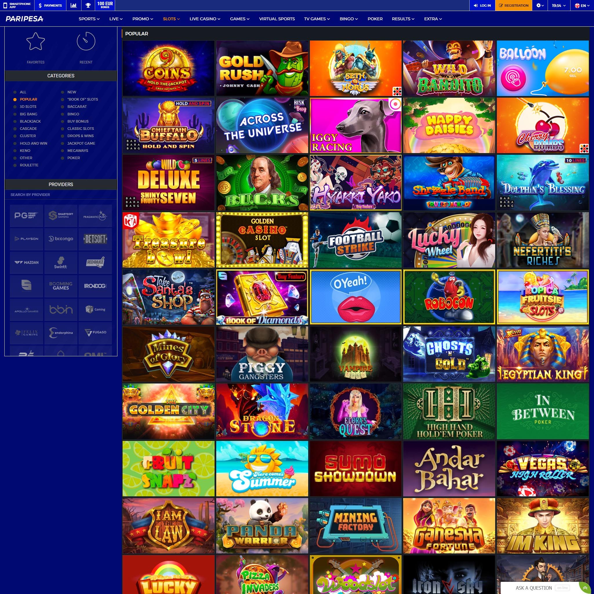 Paripesa Casino full games catalogue