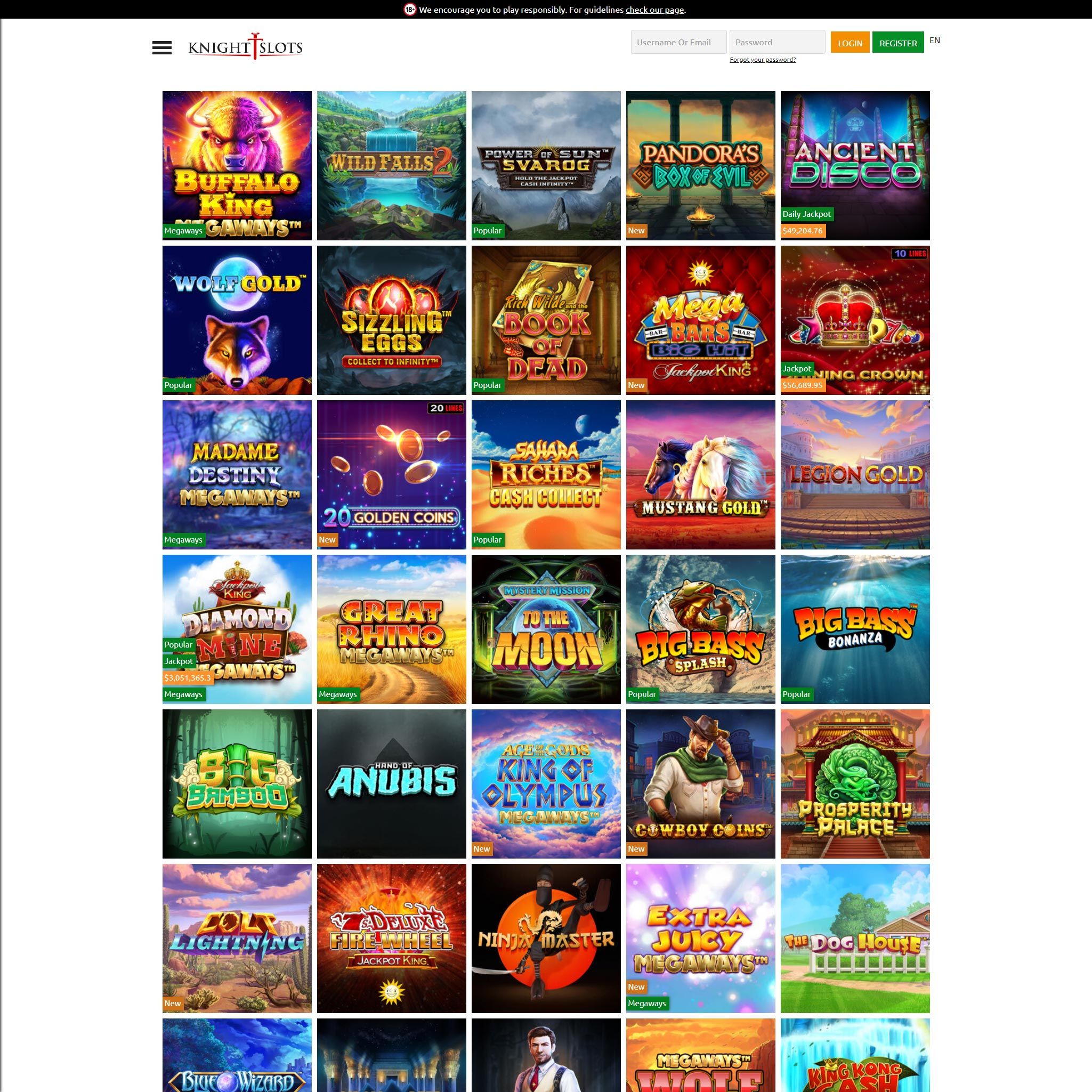 Knight Slots Casino full games catalogue