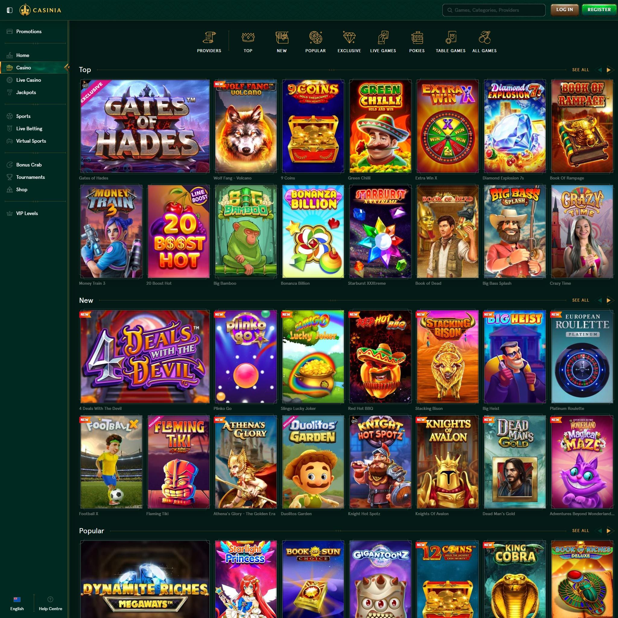 Casinia full games catalogue