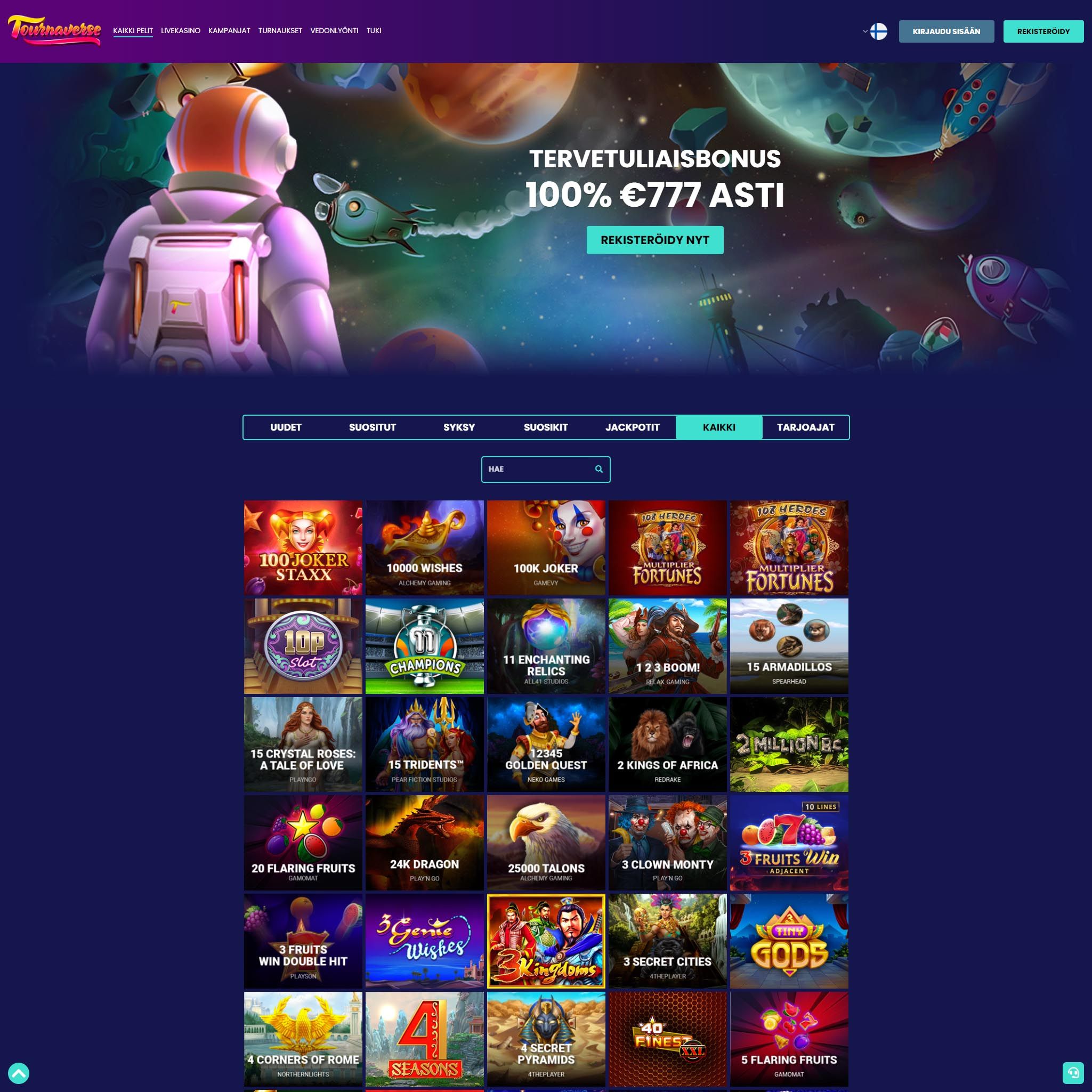 Pelaa netticasino Tournaverse Casino voittaaksesi oikeaa rahaa – oikean rahan online casino! Vertaa kaikki nettikasinot ja löydä parhaat casinot Suomessa.