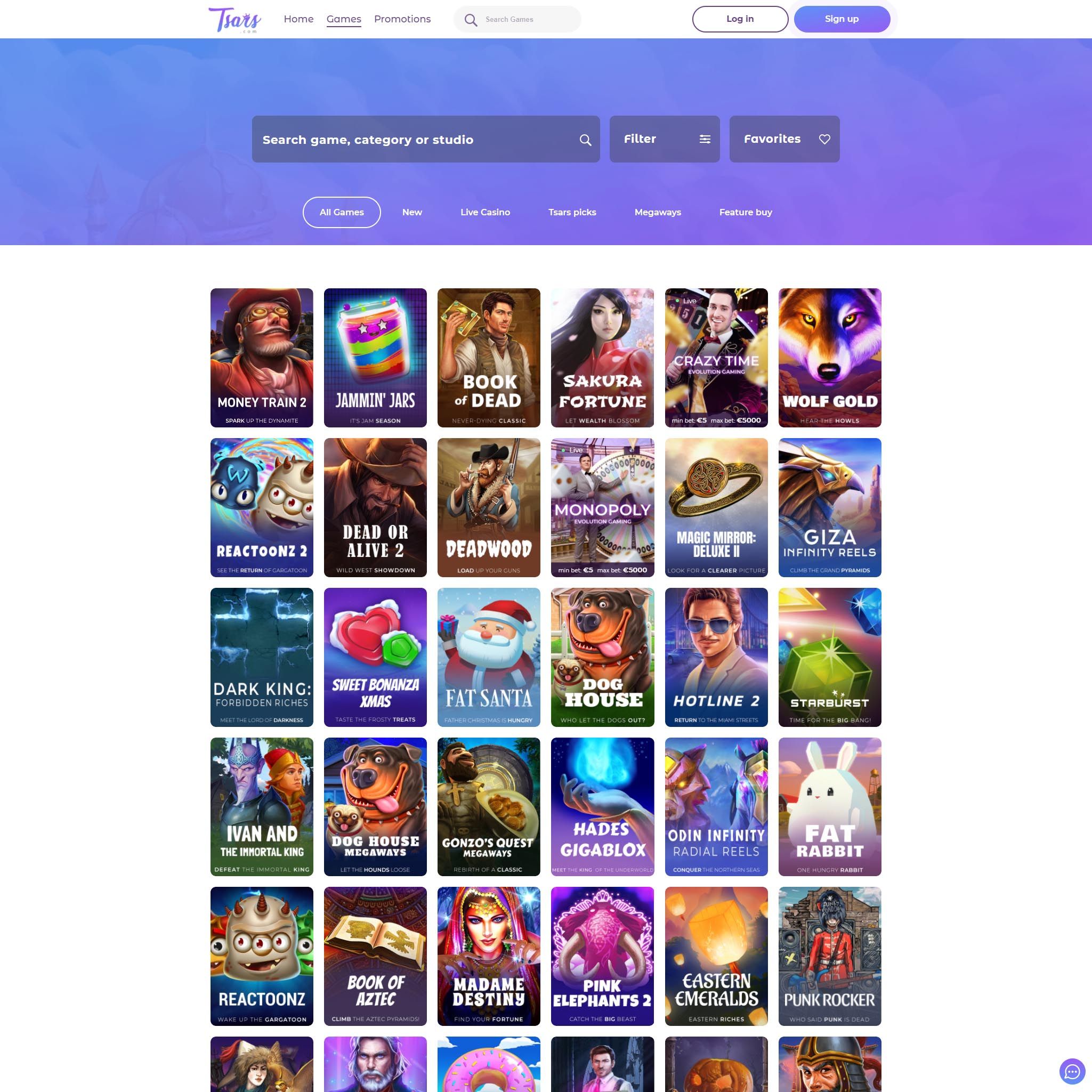 Tsars Casino full games catalogue