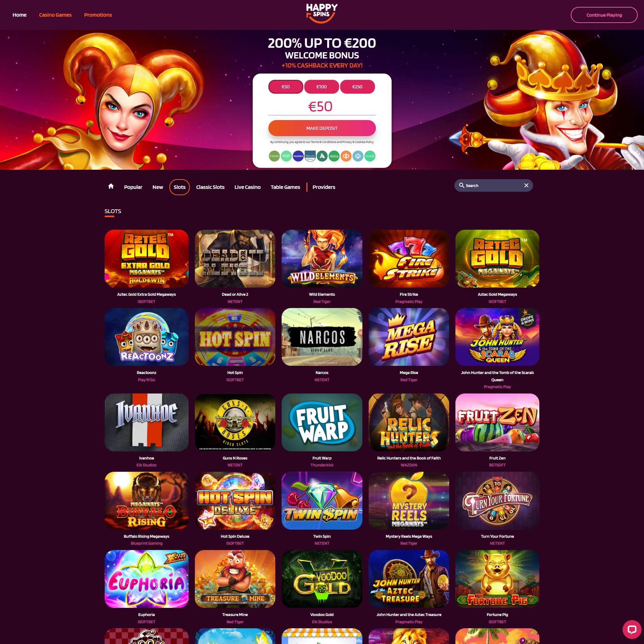 Find HappySpins Casino game catalog