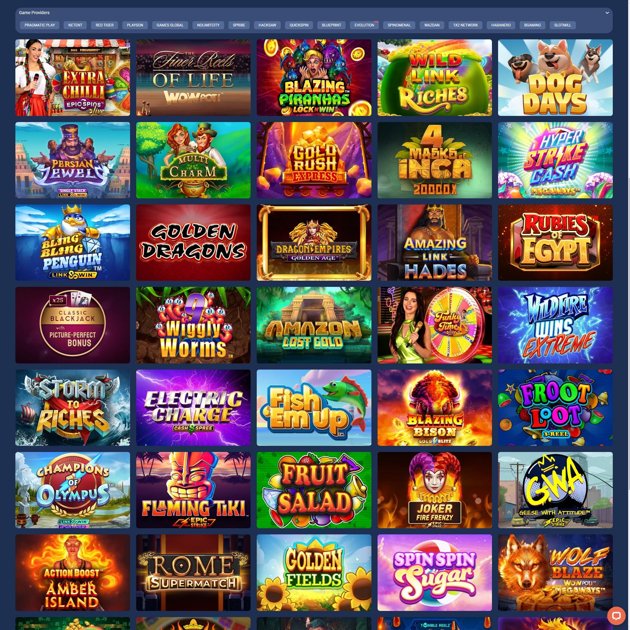 Spinbookie Casino full games catalogue