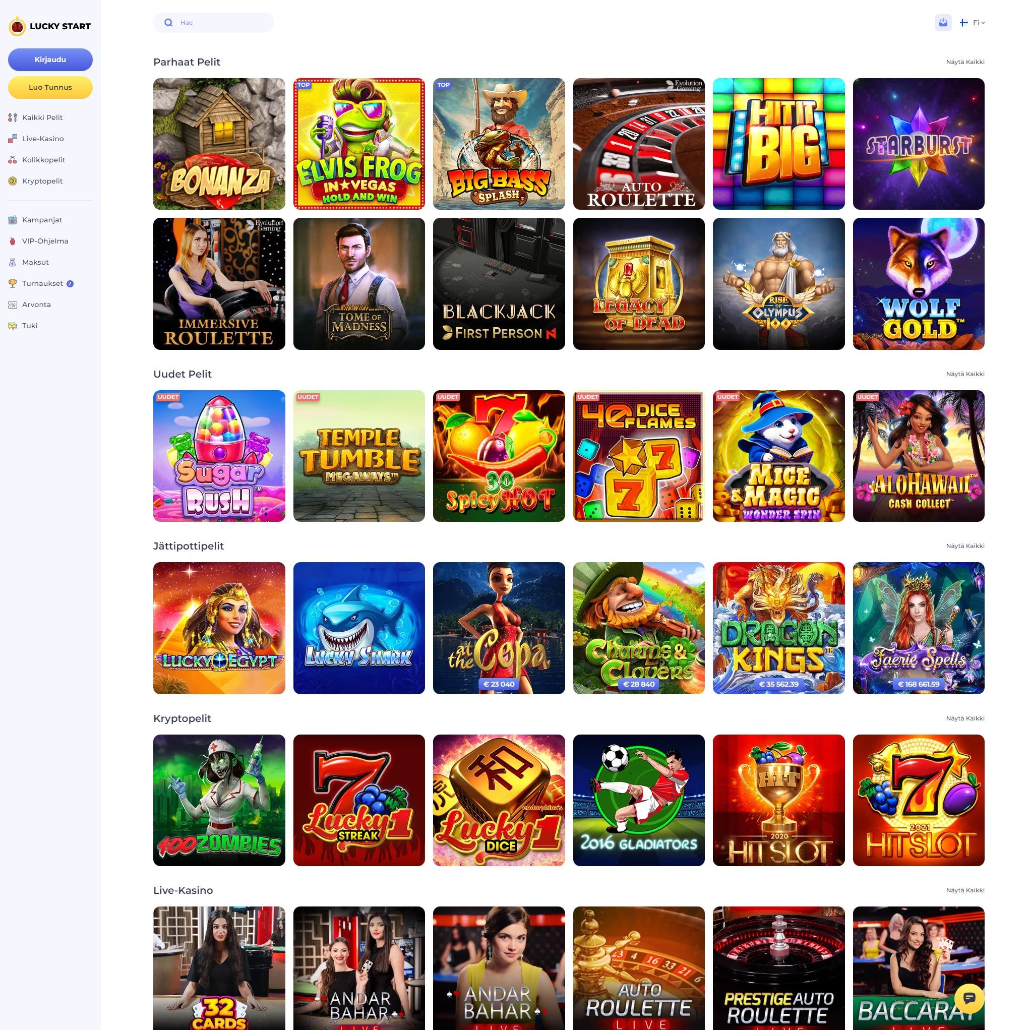 Suomalaiset nettikasinot tarjoavat monia hyötyjä pelaajille. Lucky Start Casino on suosittelemamme nettikasino, jolle voit lunastaa bonuksia ja muita etuja.