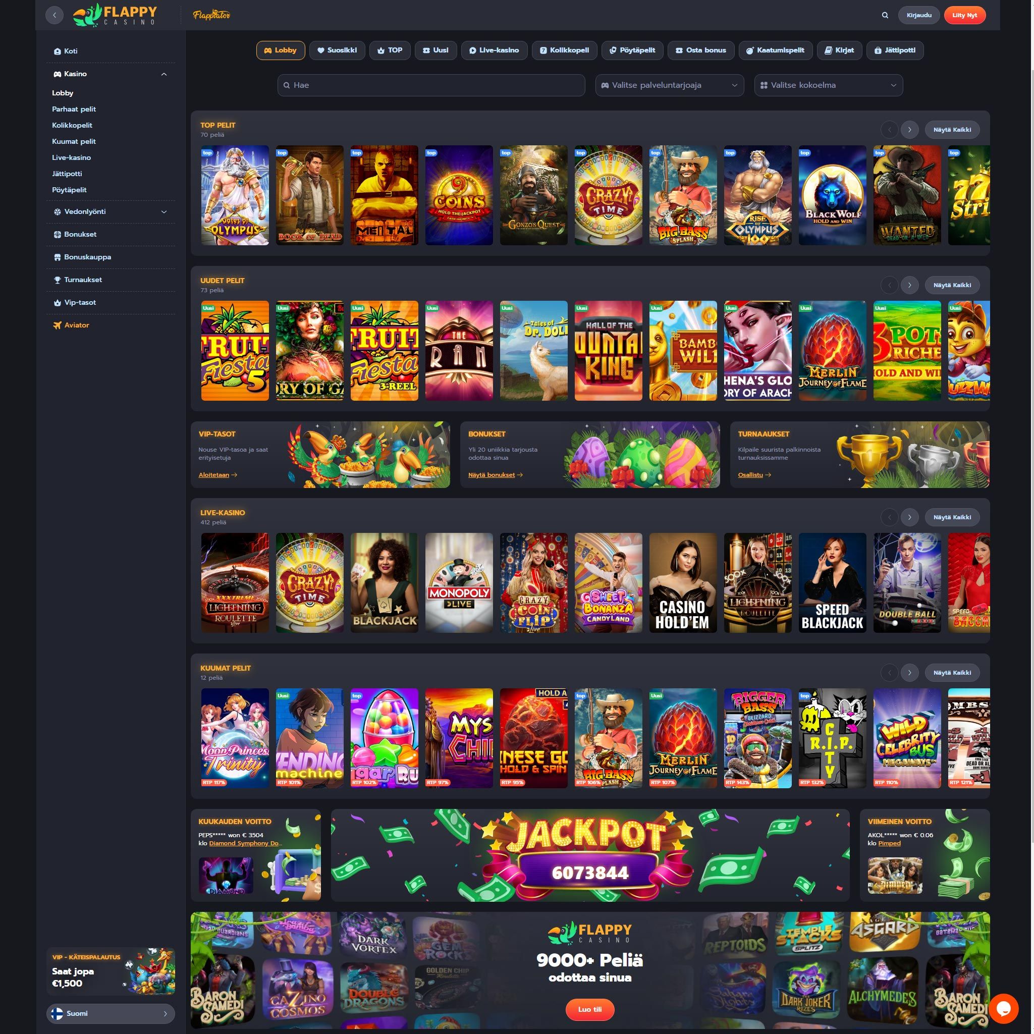 Suomalaiset nettikasinot tarjoavat monia hyötyjä pelaajille. Flappy Casino on suosittelemamme nettikasino, jolle voit lunastaa bonuksia ja muita etuja.