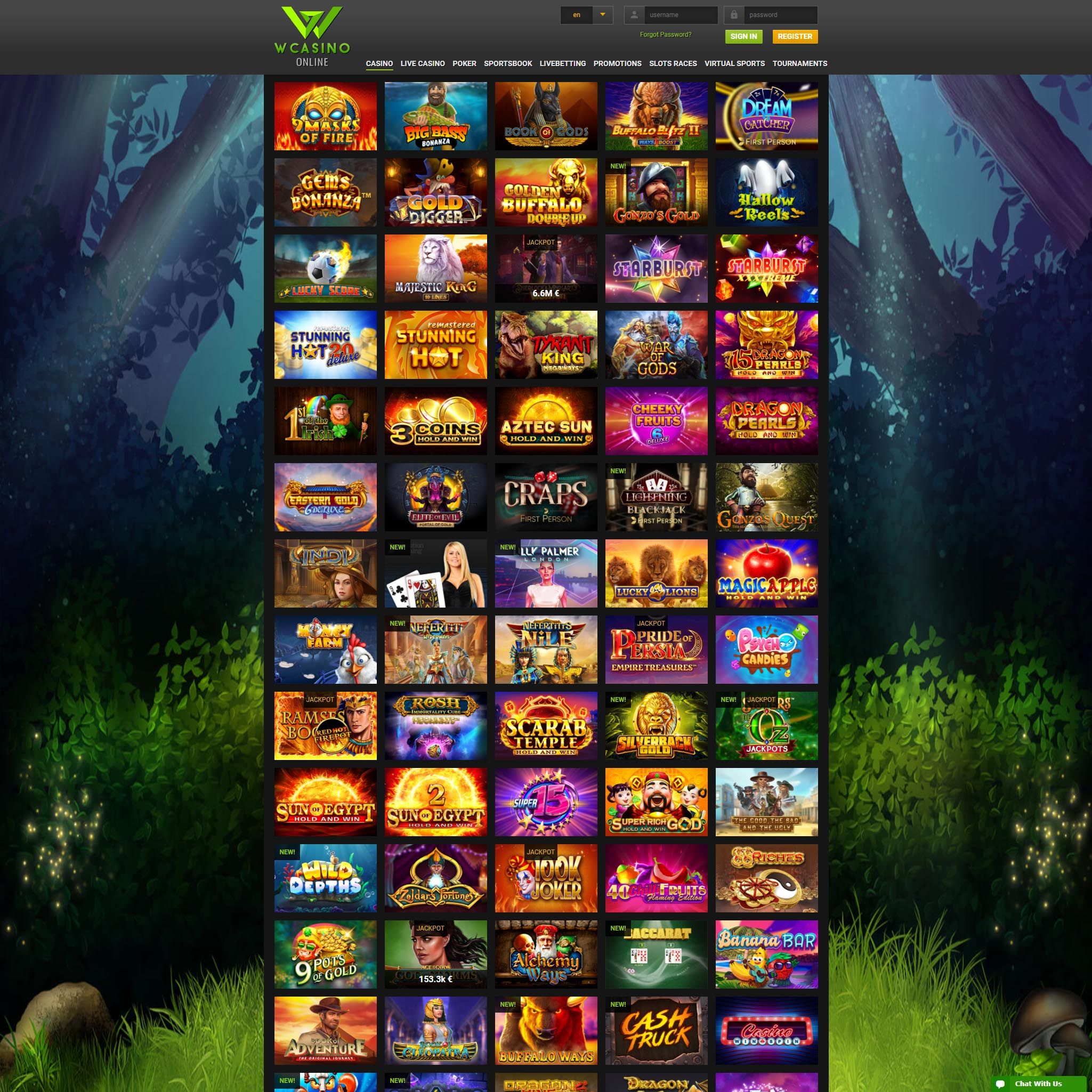 WCasino full games catalogue