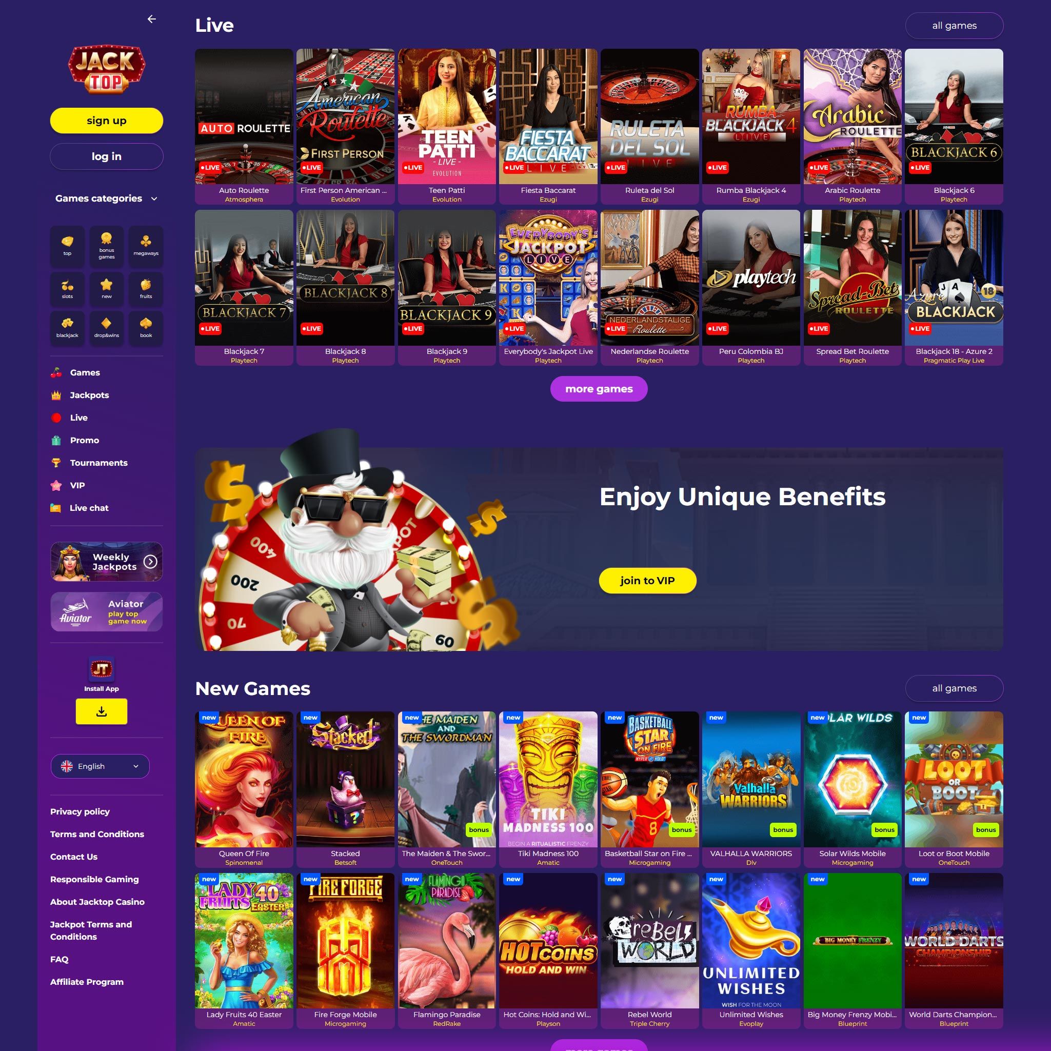 Jacktop Casino Interface