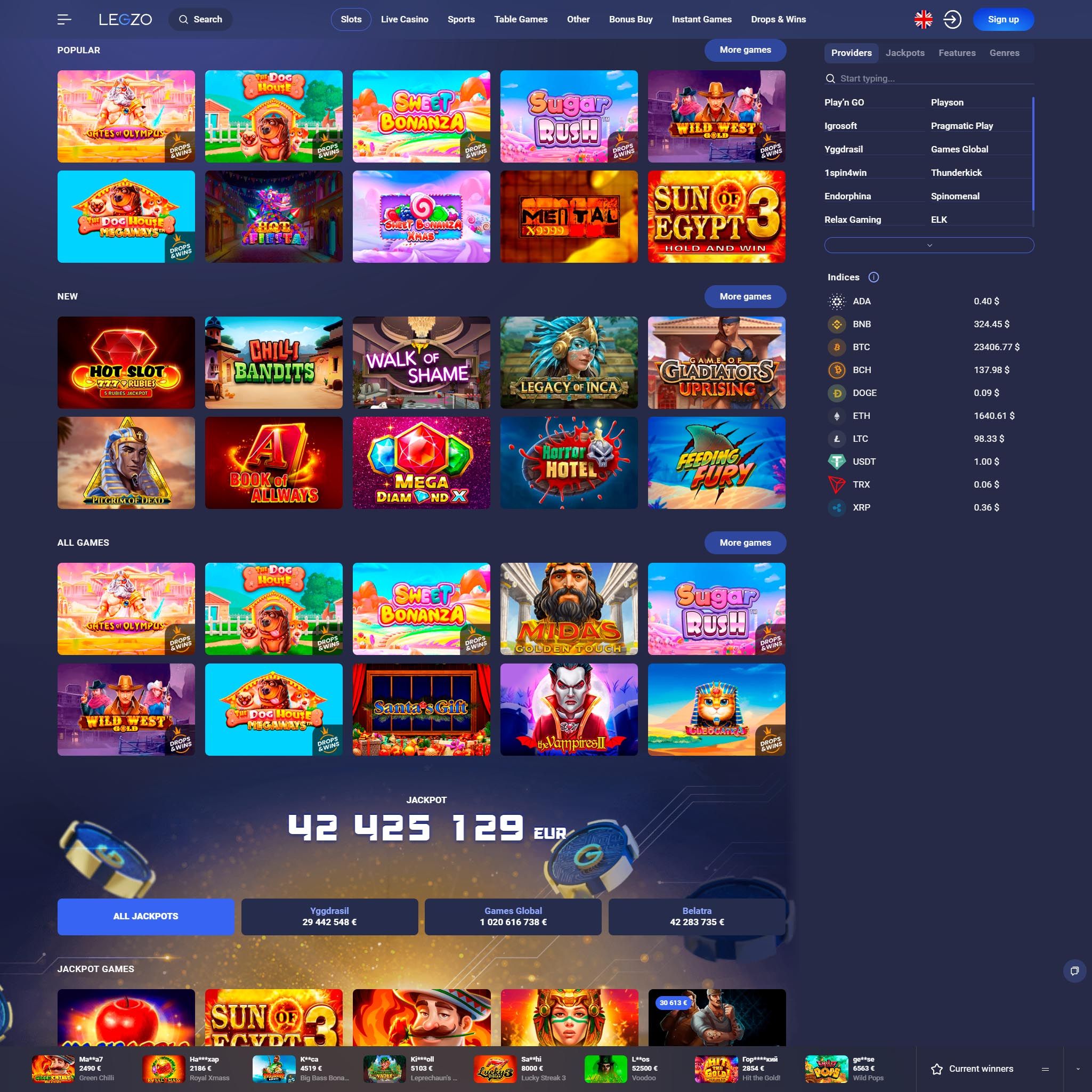 Legzo Casino full games catalogue