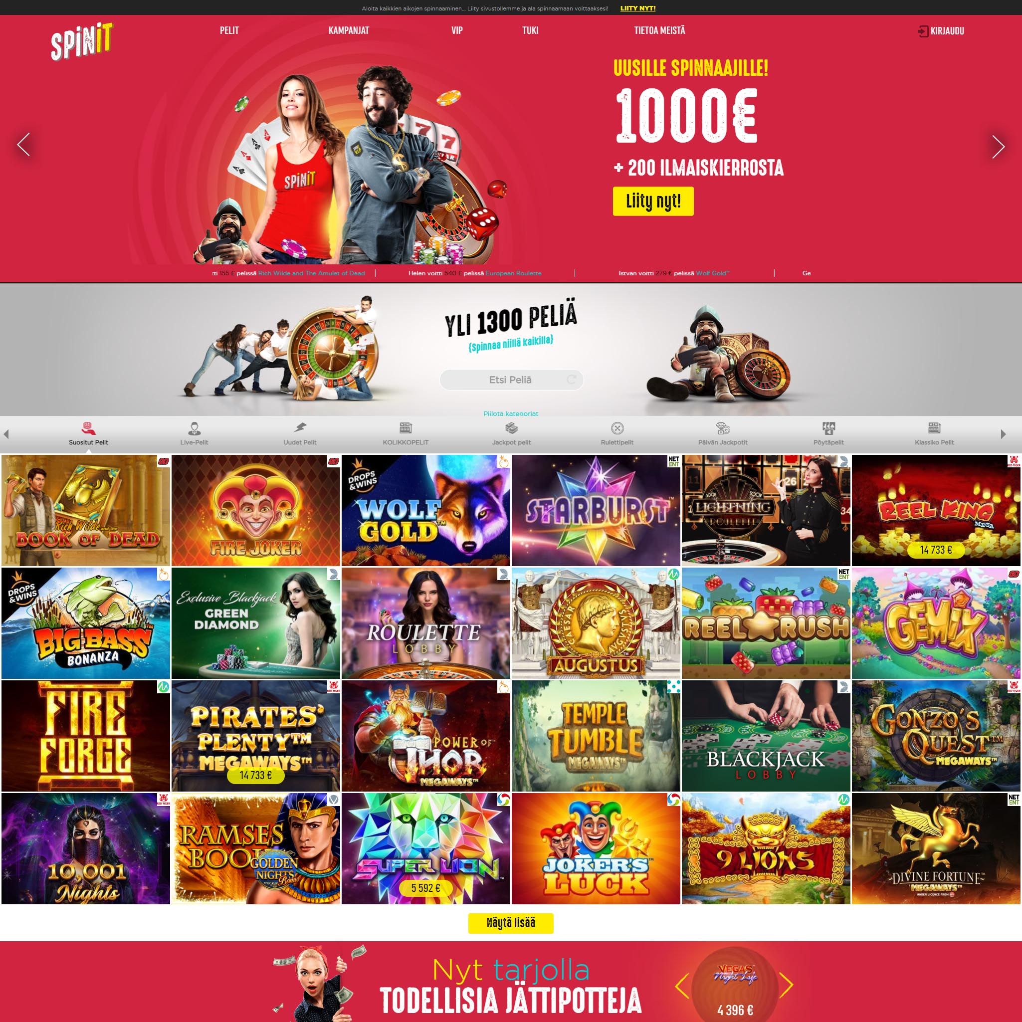 Suomalaiset nettikasinot tarjoavat monia hyötyjä pelaajille. SpinIt Casino on suosittelemamme nettikasino, jolle voit lunastaa bonuksia ja muita etuja.