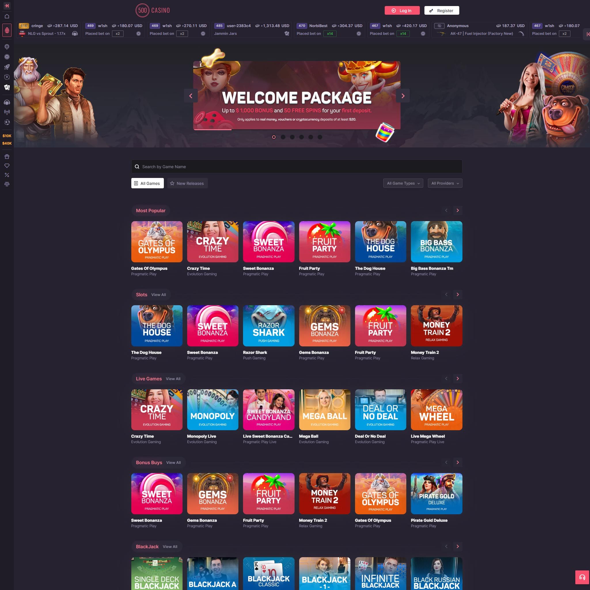 500 Casino full games catalogue