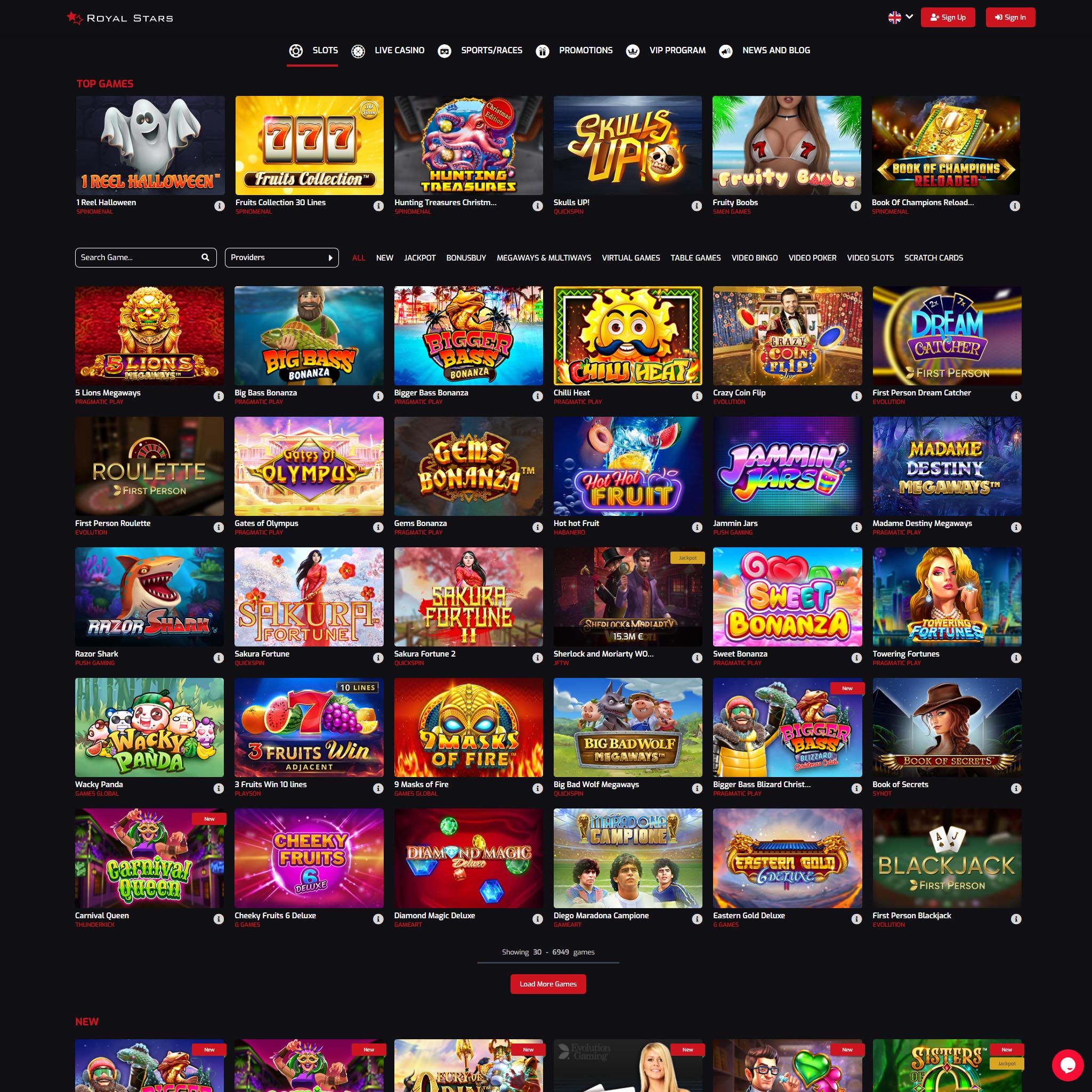 Royal Stars Casino full games catalogue